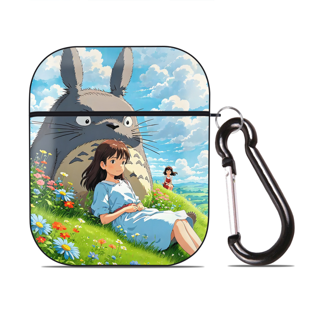 （画像用） となりのトトロ 草壁メイ 草壁サツキ My Neighbor Totoro Satsuki Kusakabe Mei Kusakabe AirPods 第2世代保護ケース ハードシェル ブラック 耐衝撃・防指紋・カラビナ付き