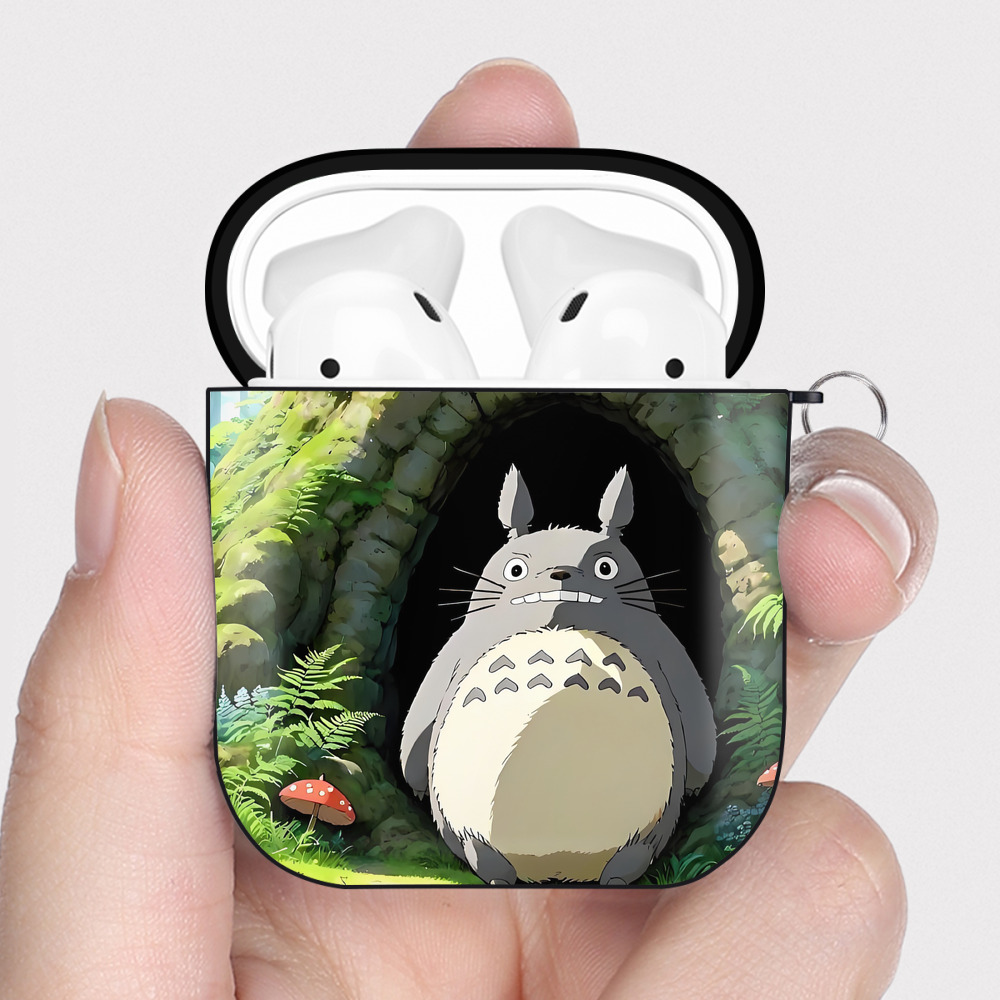 （画像用） となりのトトロ 草壁メイ 草壁サツキ My Neighbor Totoro Satsuki Kusakabe Mei Kusakabe AirPods 第2世代保護ケース ハードシェル ブラック 耐衝撃・防指紋・カラビナ付き