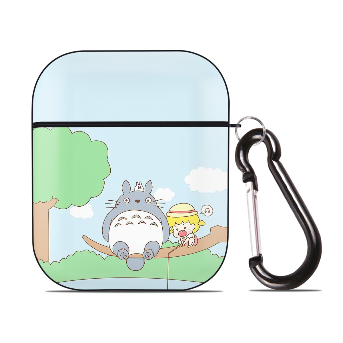 （画像用） となりのトトロ 草壁メイ 草壁サツキ My Neighbor Totoro Satsuki Kusakabe Mei Kusakabe AirPods 第2世代保護ケース ハードシェル ブラック 耐衝撃・防指紋・カラビナ付き