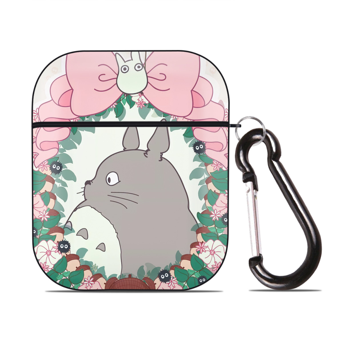 （画像用） となりのトトロ 草壁メイ 草壁サツキ My Neighbor Totoro Satsuki Kusakabe Mei Kusakabe AirPods 第2世代保護ケース ハードシェル ブラック 耐衝撃・防指紋・カラビナ付き