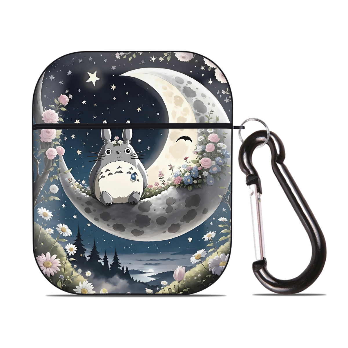 （画像用） となりのトトロ 草壁メイ 草壁サツキ My Neighbor Totoro Satsuki Kusakabe Mei Kusakabe AirPods 第2世代保護ケース ハードシェル ブラック 耐衝撃・防指紋・カラビナ付き