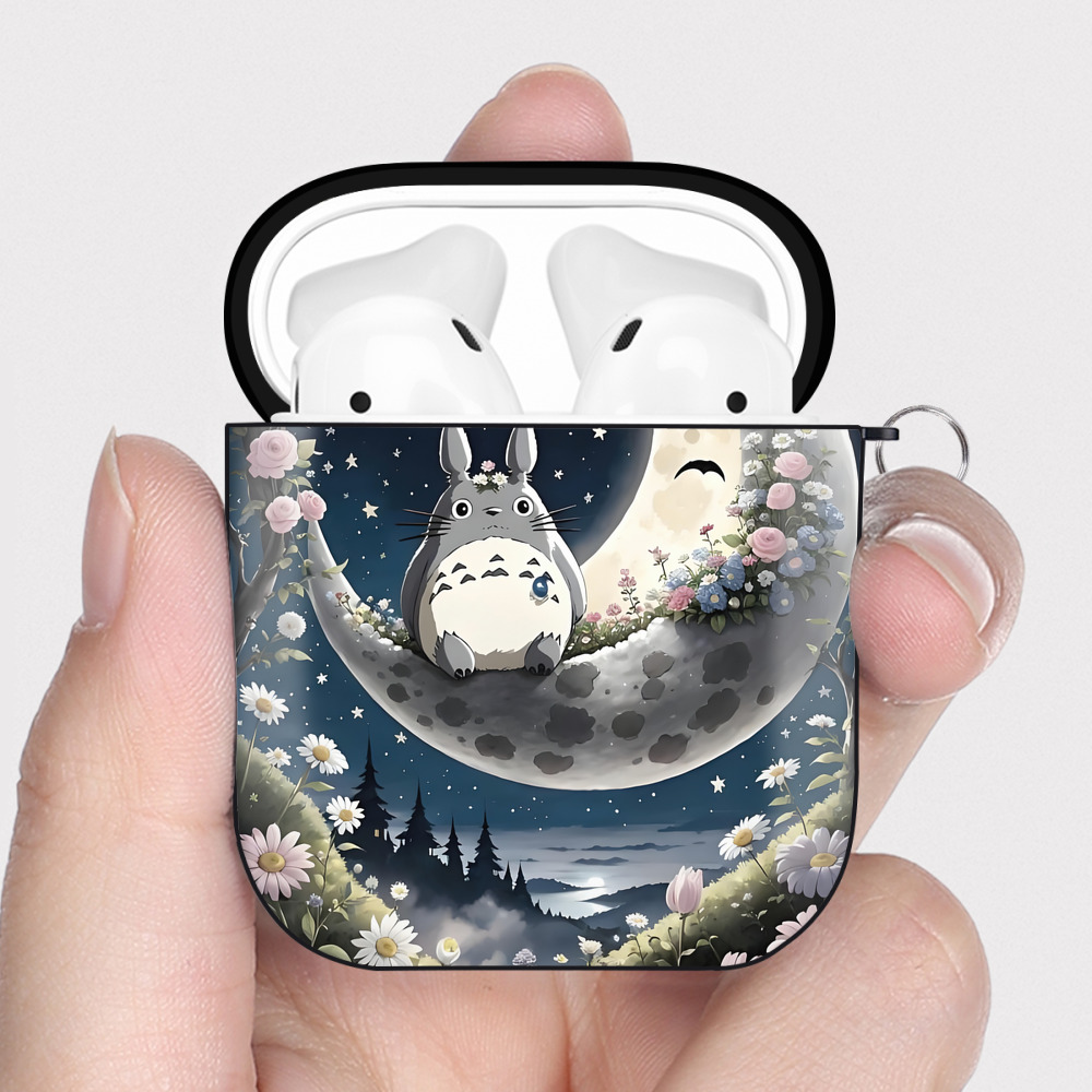 （画像用） となりのトトロ 草壁メイ 草壁サツキ My Neighbor Totoro Satsuki Kusakabe Mei Kusakabe AirPods 第2世代保護ケース ハードシェル ブラック 耐衝撃・防指紋・カラビナ付き