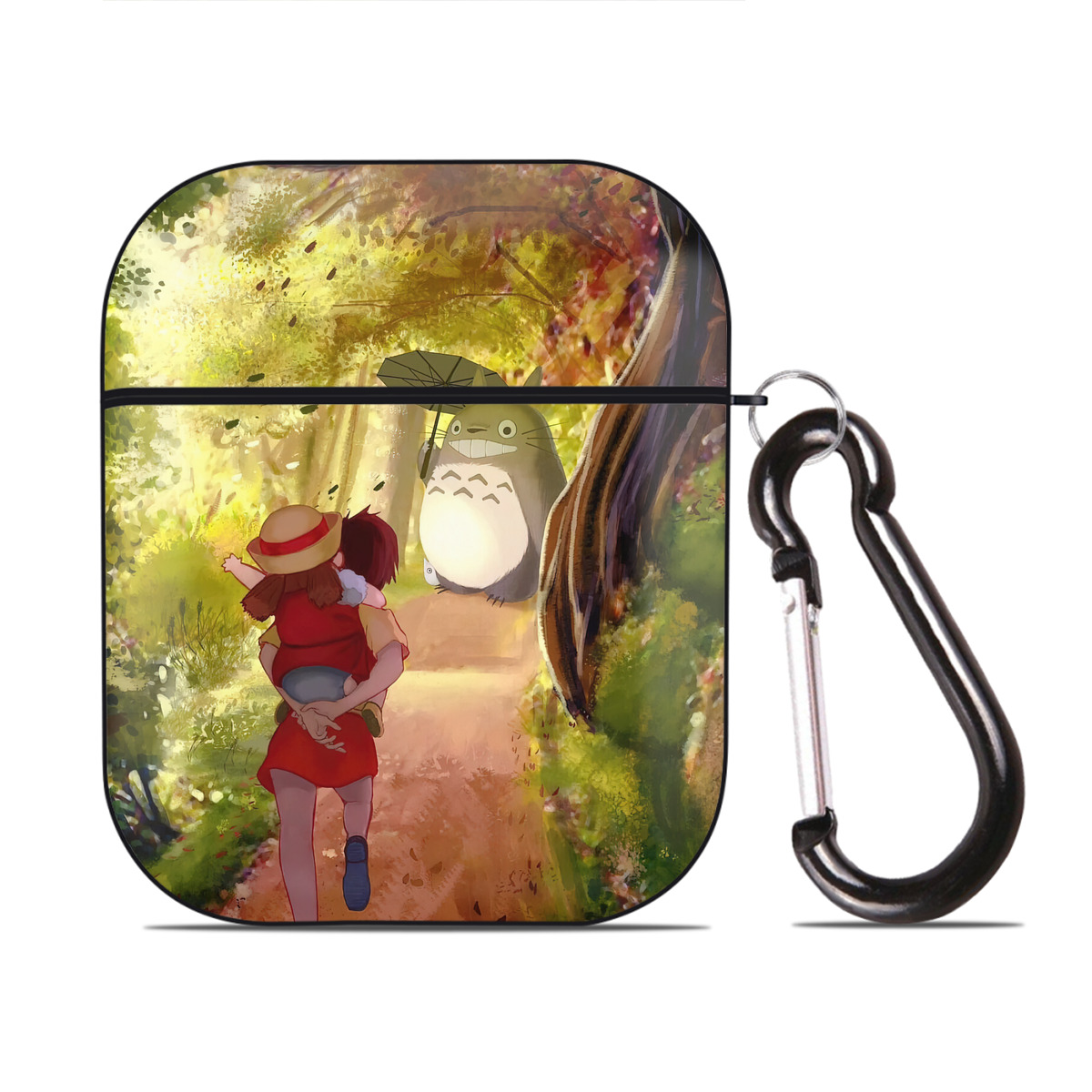 （画像用） となりのトトロ 草壁メイ 草壁サツキ My Neighbor Totoro Satsuki Kusakabe Mei Kusakabe AirPods 第2世代保護ケース ハードシェル ブラック 耐衝撃・防指紋・カラビナ付き