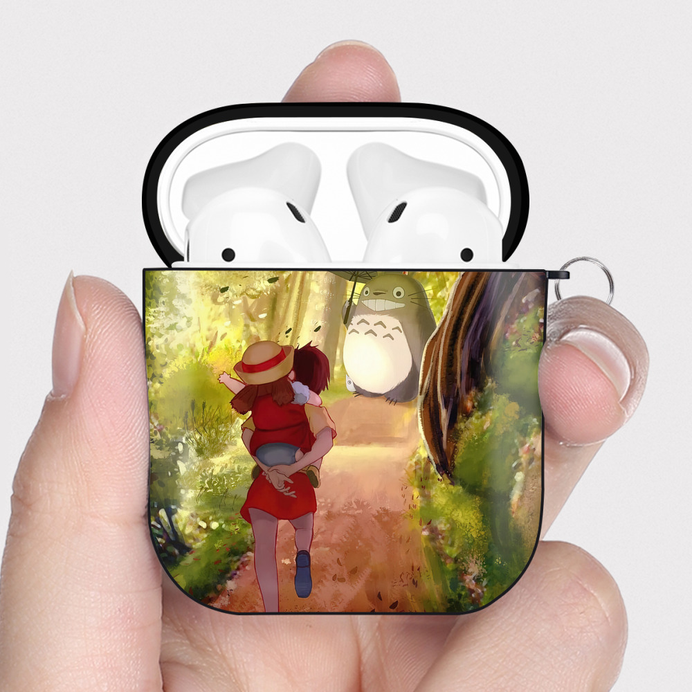 （画像用） となりのトトロ 草壁メイ 草壁サツキ My Neighbor Totoro Satsuki Kusakabe Mei Kusakabe AirPods 第2世代保護ケース ハードシェル ブラック 耐衝撃・防指紋・カラビナ付き