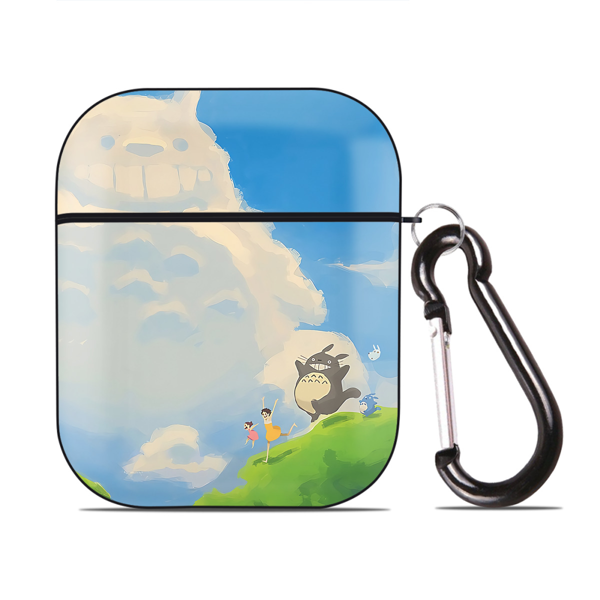 （画像用） となりのトトロ 草壁メイ 草壁サツキ My Neighbor Totoro Satsuki Kusakabe Mei Kusakabe AirPods 第2世代保護ケース ハードシェル ブラック 耐衝撃・防指紋・カラビナ付き
