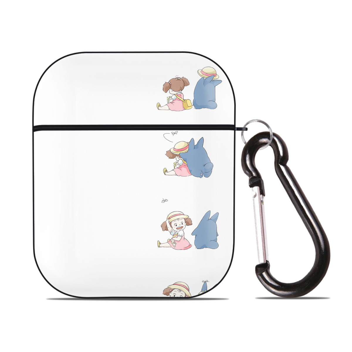 （画像用） となりのトトロ 草壁メイ 草壁サツキ My Neighbor Totoro Satsuki Kusakabe Mei Kusakabe AirPods 第2世代保護ケース ハードシェル ブラック 耐衝撃・防指紋・カラビナ付き