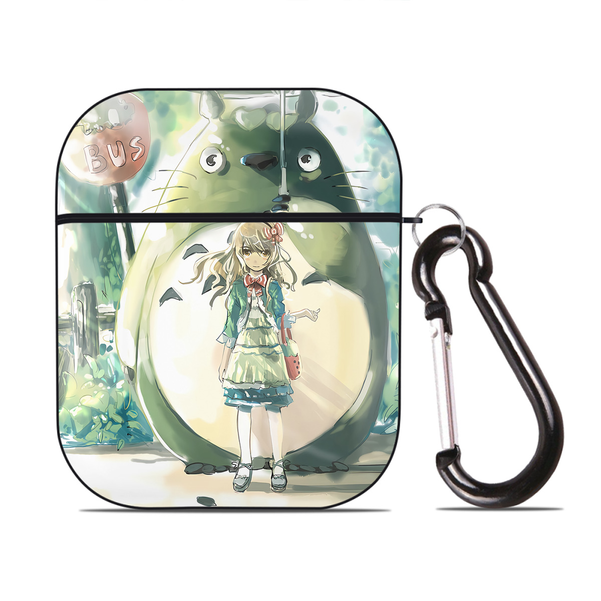 （画像用） となりのトトロ 草壁メイ 草壁サツキ My Neighbor Totoro Satsuki Kusakabe Mei Kusakabe AirPods 第2世代保護ケース ハードシェル ブラック 耐衝撃・防指紋・カラビナ付き