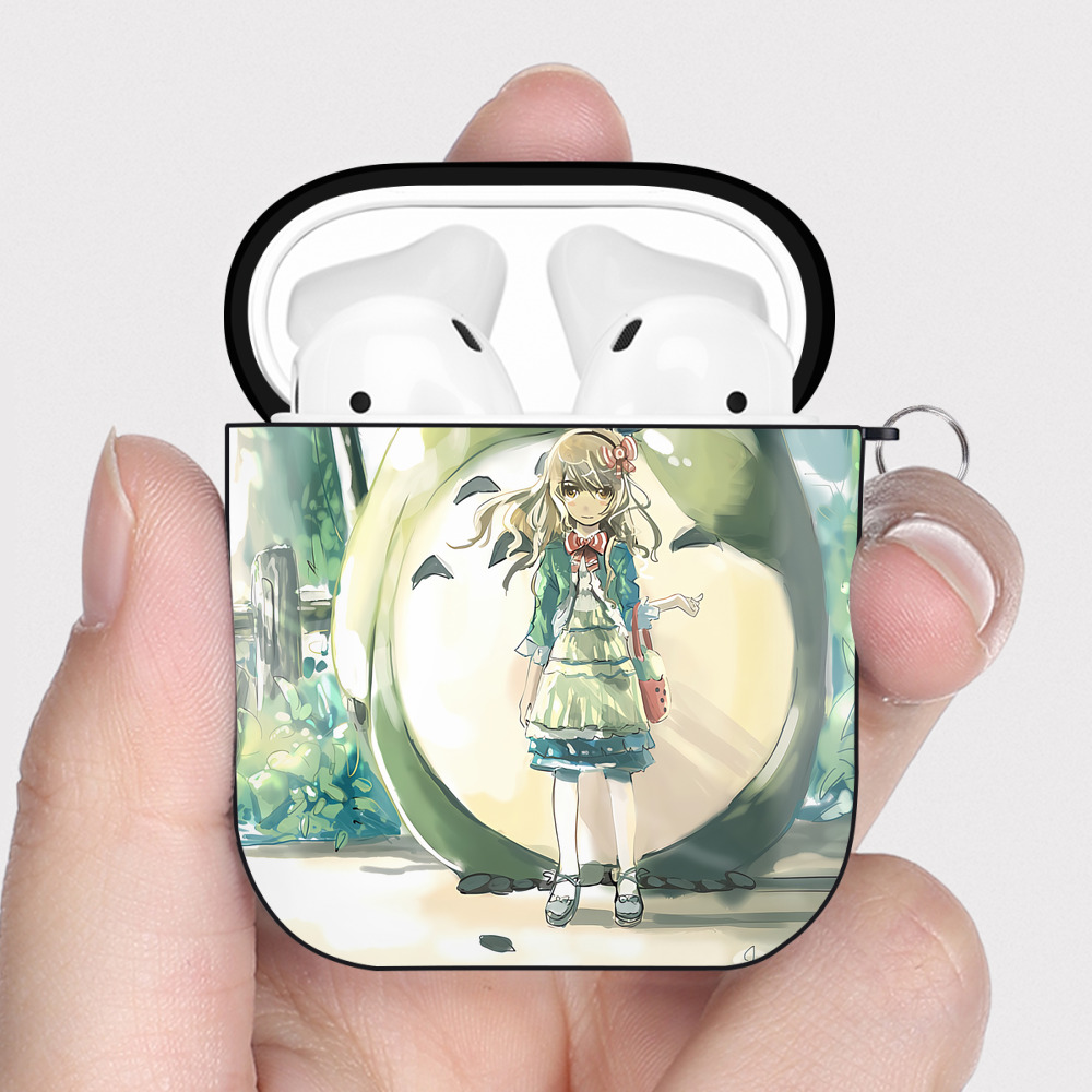 （画像用） となりのトトロ 草壁メイ 草壁サツキ My Neighbor Totoro Satsuki Kusakabe Mei Kusakabe AirPods 第2世代保護ケース ハードシェル ブラック 耐衝撃・防指紋・カラビナ付き