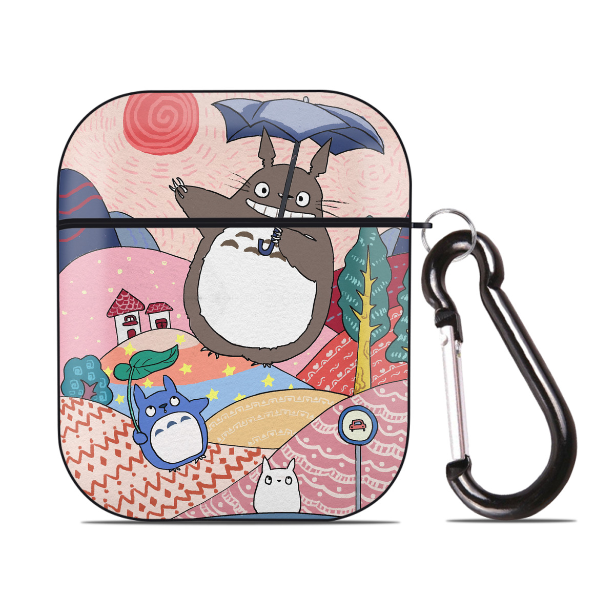 （画像用） となりのトトロ 草壁メイ 草壁サツキ My Neighbor Totoro Satsuki Kusakabe Mei Kusakabe AirPods 第2世代保護ケース ハードシェル ブラック 耐衝撃・防指紋・カラビナ付き