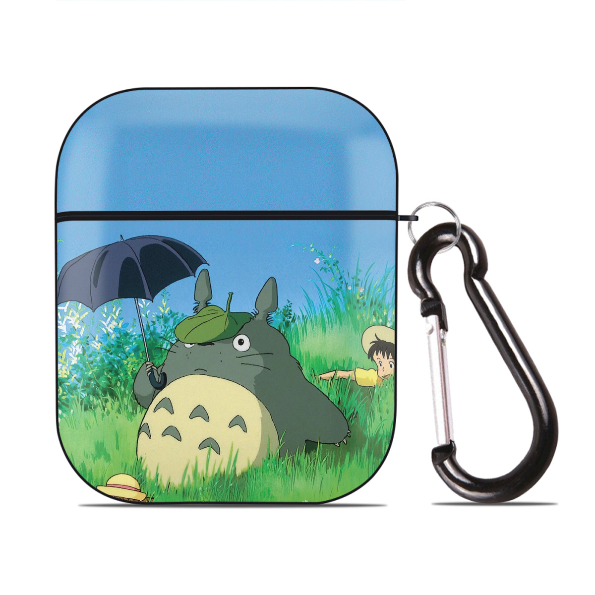 （画像用） となりのトトロ 草壁メイ 草壁サツキ My Neighbor Totoro Satsuki Kusakabe Mei Kusakabe AirPods 第2世代保護ケース ハードシェル ブラック 耐衝撃・防指紋・カラビナ付き