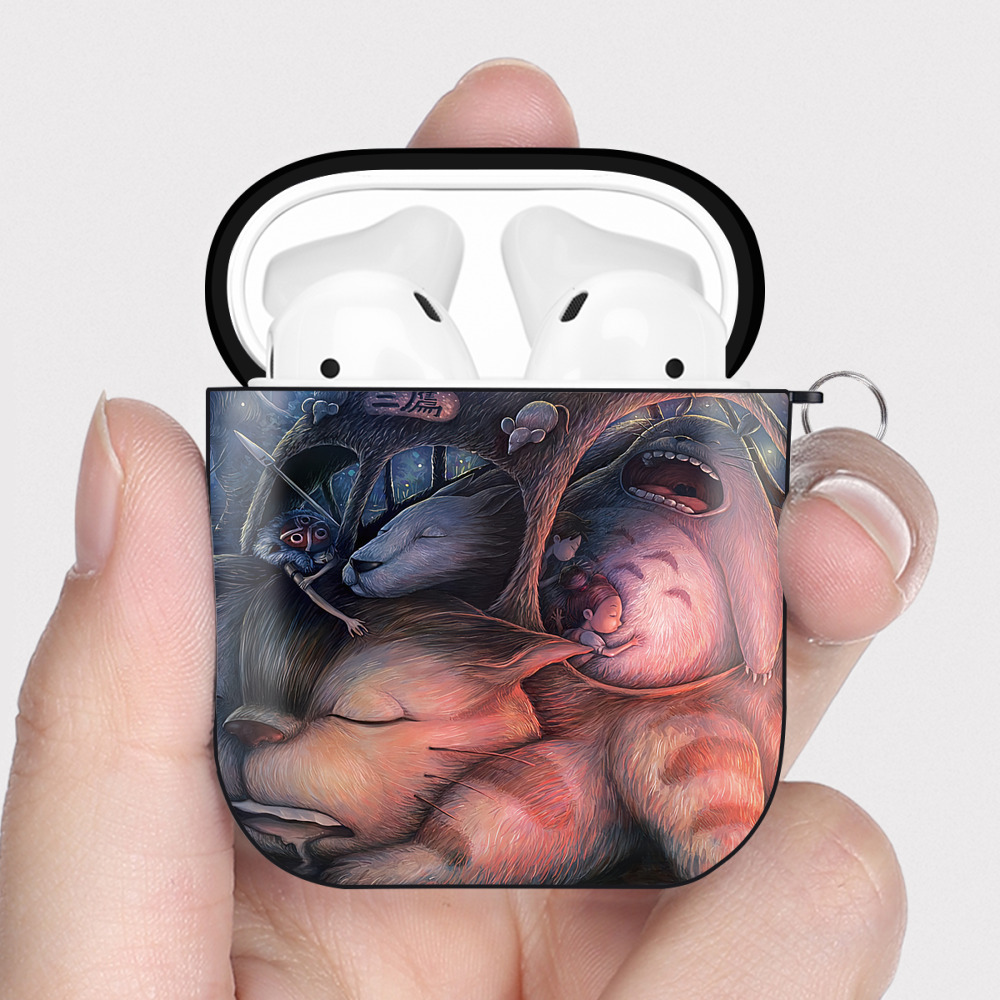 （画像用） となりのトトロ 草壁メイ 草壁サツキ My Neighbor Totoro Satsuki Kusakabe Mei Kusakabe AirPods 第2世代保護ケース ハードシェル ブラック 耐衝撃・防指紋・カラビナ付き