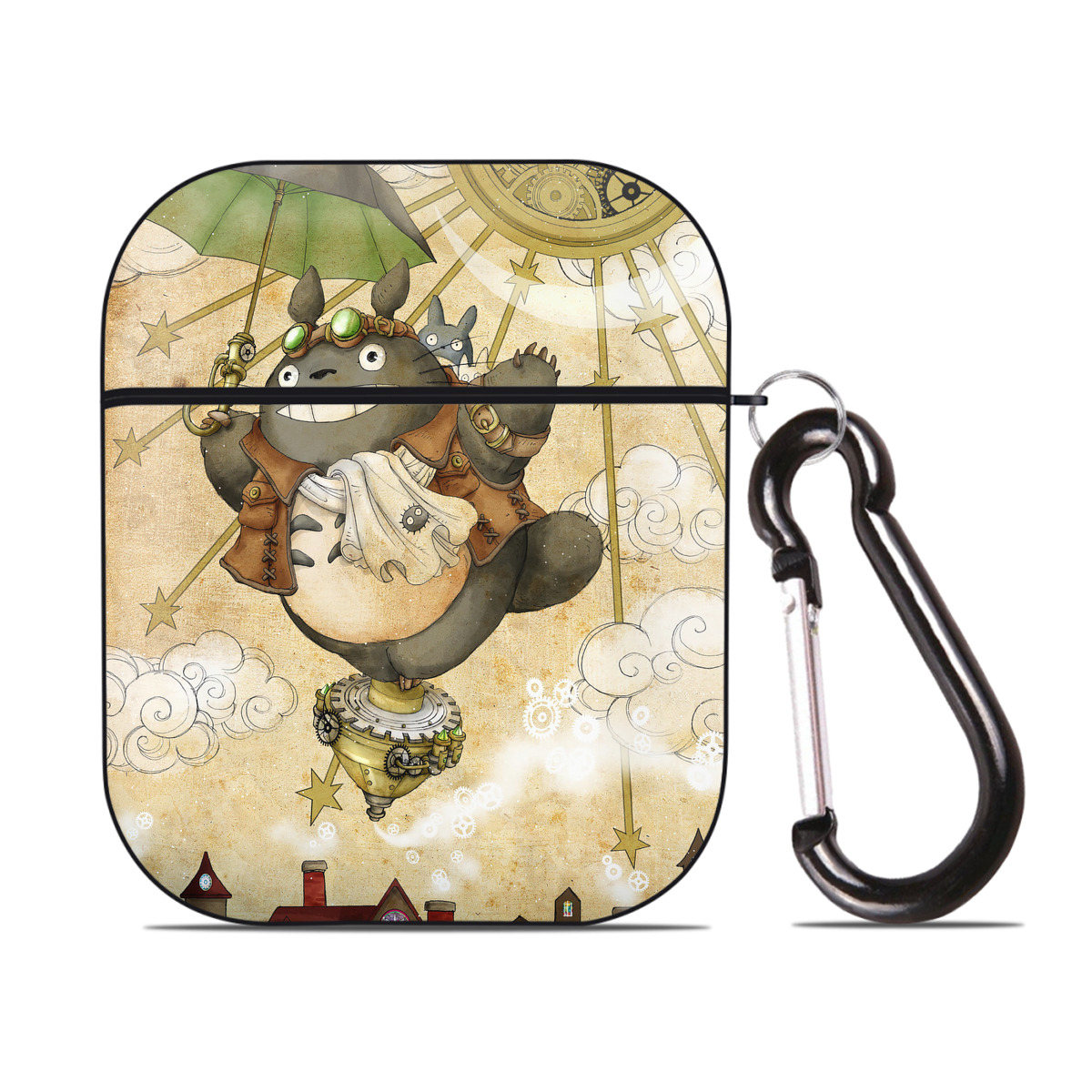 （画像用） となりのトトロ 草壁メイ 草壁サツキ My Neighbor Totoro Satsuki Kusakabe Mei Kusakabe AirPods 第2世代保護ケース ハードシェル ブラック 耐衝撃・防指紋・カラビナ付き