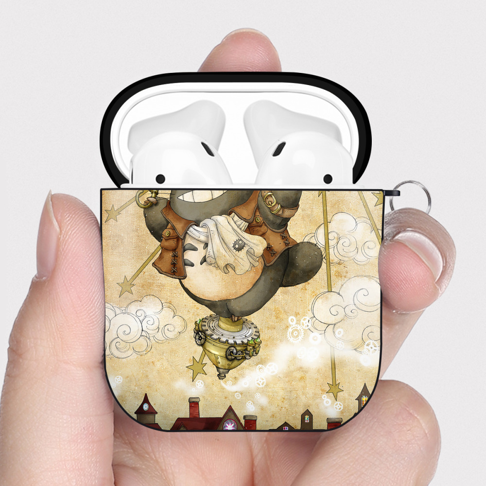 （画像用） となりのトトロ 草壁メイ 草壁サツキ My Neighbor Totoro Satsuki Kusakabe Mei Kusakabe AirPods 第2世代保護ケース ハードシェル ブラック 耐衝撃・防指紋・カラビナ付き