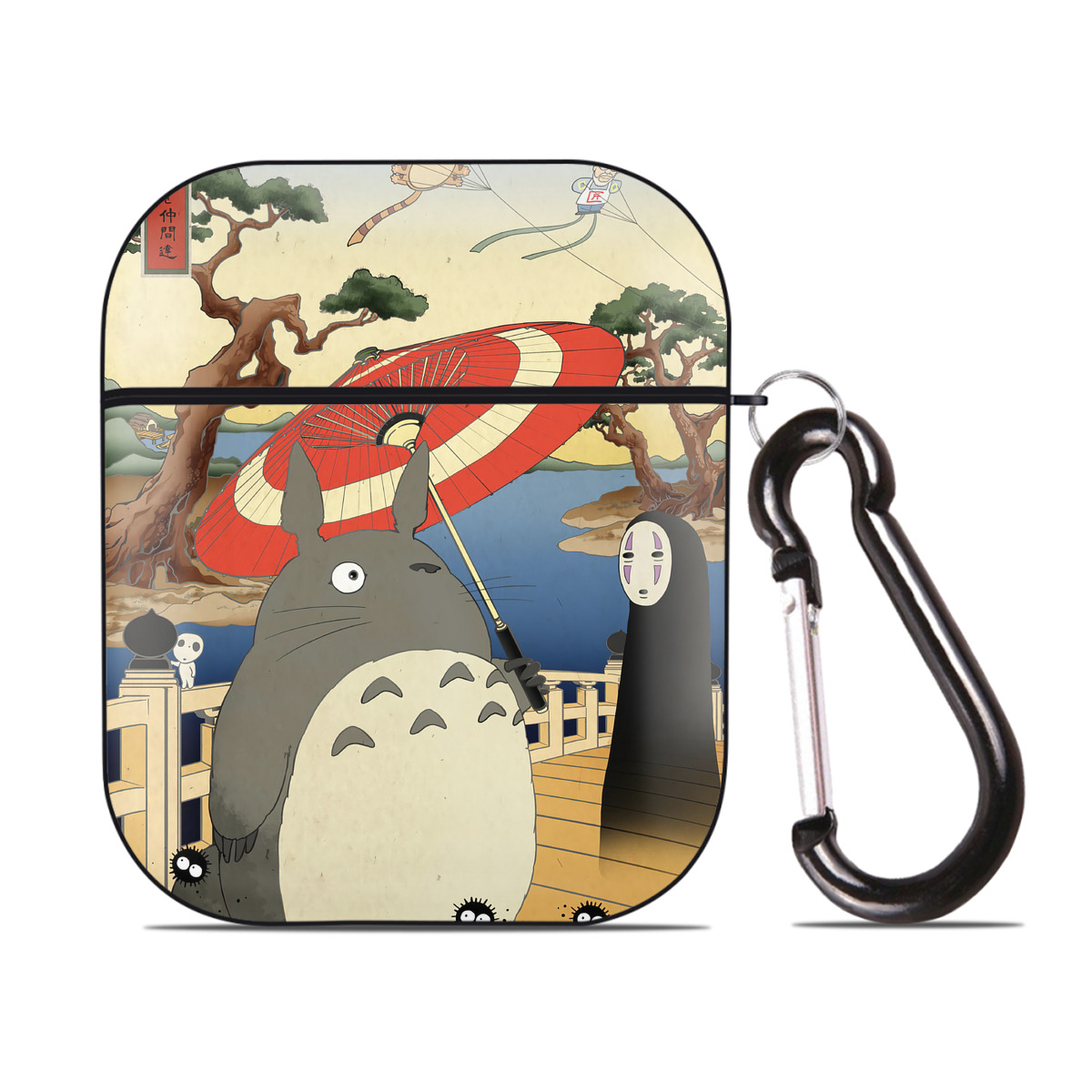 （画像用） となりのトトロ 草壁メイ 草壁サツキ My Neighbor Totoro Satsuki Kusakabe Mei Kusakabe AirPods 第2世代保護ケース ハードシェル ブラック 耐衝撃・防指紋・カラビナ付き