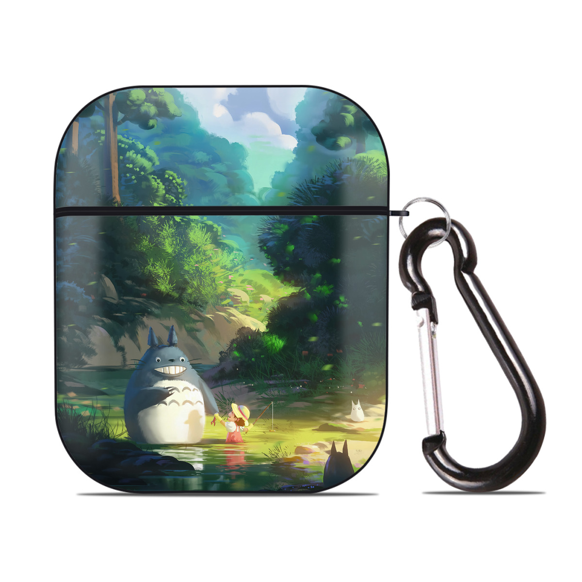 （画像用） となりのトトロ 草壁メイ 草壁サツキ My Neighbor Totoro Satsuki Kusakabe Mei Kusakabe AirPods 第2世代保護ケース ハードシェル ブラック 耐衝撃・防指紋・カラビナ付き