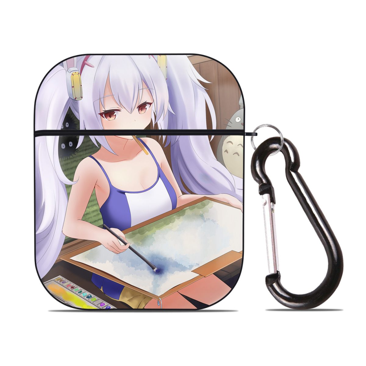 （画像用） となりのトトロ 草壁メイ 草壁サツキ My Neighbor Totoro Satsuki Kusakabe Mei Kusakabe AirPods 第2世代保護ケース ハードシェル ブラック 耐衝撃・防指紋・カラビナ付き