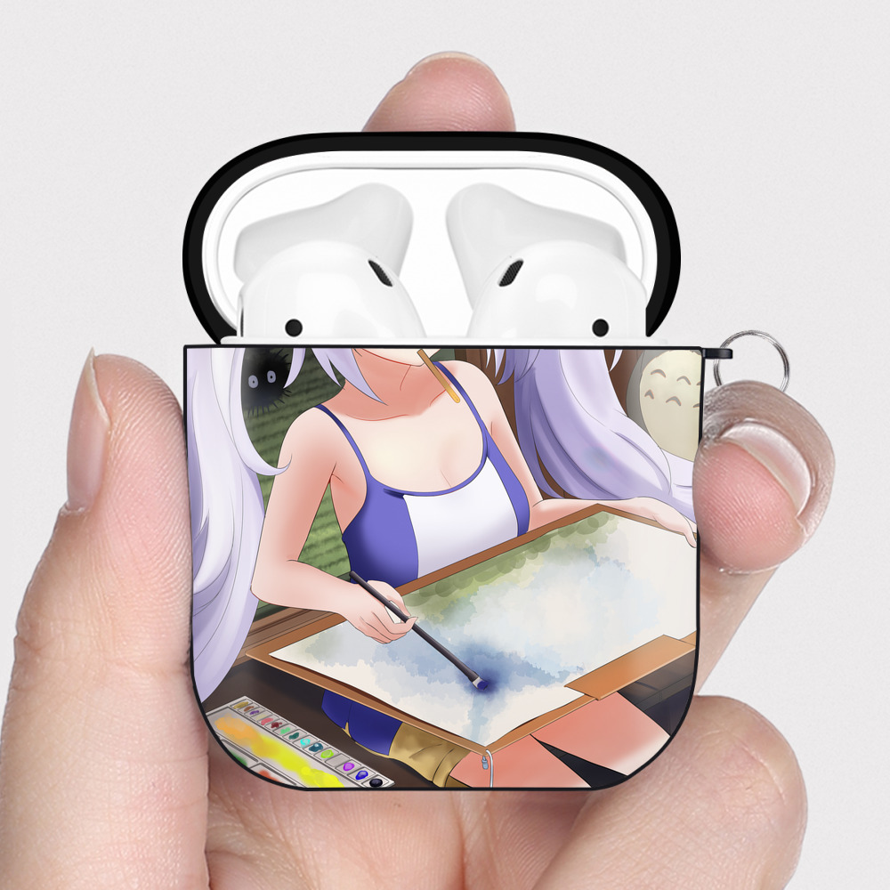 （画像用） となりのトトロ 草壁メイ 草壁サツキ My Neighbor Totoro Satsuki Kusakabe Mei Kusakabe AirPods 第2世代保護ケース ハードシェル ブラック 耐衝撃・防指紋・カラビナ付き