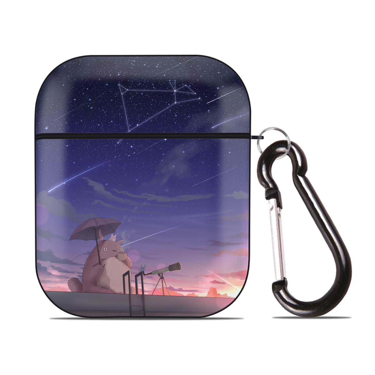 （画像用） となりのトトロ 草壁メイ 草壁サツキ My Neighbor Totoro Satsuki Kusakabe Mei Kusakabe AirPods 第2世代保護ケース ハードシェル ブラック 耐衝撃・防指紋・カラビナ付き