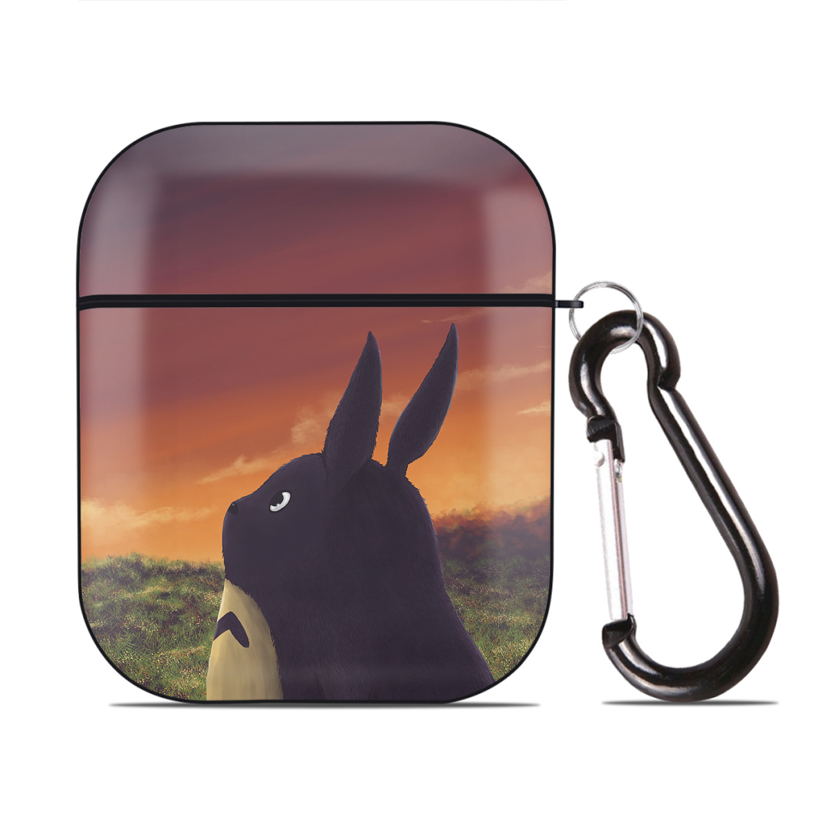 （画像用） となりのトトロ 草壁メイ 草壁サツキ My Neighbor Totoro Satsuki Kusakabe Mei Kusakabe AirPods 第2世代保護ケース ハードシェル ブラック 耐衝撃・防指紋・カラビナ付き