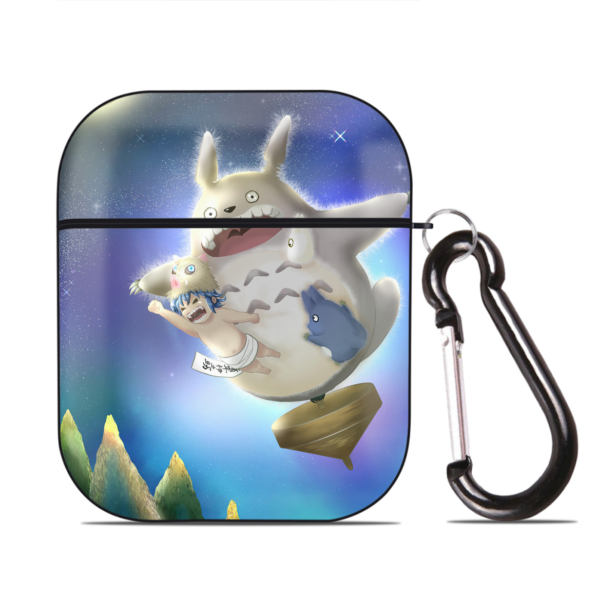 （画像用） となりのトトロ 草壁メイ 草壁サツキ My Neighbor Totoro Satsuki Kusakabe Mei Kusakabe AirPods 第2世代保護ケース ハードシェル ブラック 耐衝撃・防指紋・カラビナ付き