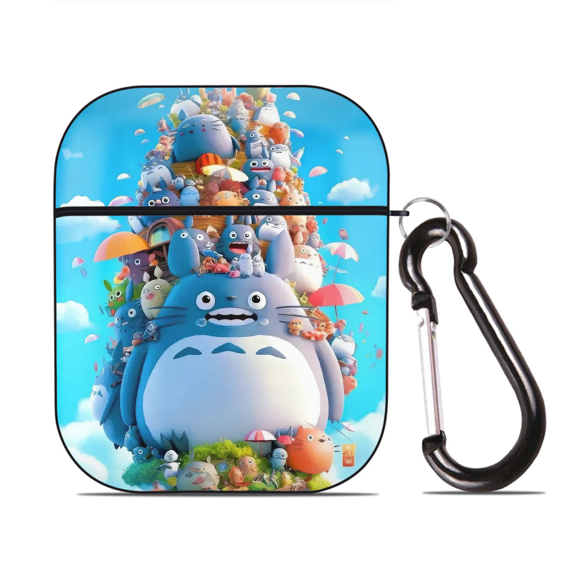 （画像用） となりのトトロ 草壁メイ 草壁サツキ My Neighbor Totoro Satsuki Kusakabe Mei Kusakabe AirPods 第2世代保護ケース ハードシェル ブラック 耐衝撃・防指紋・カラビナ付き