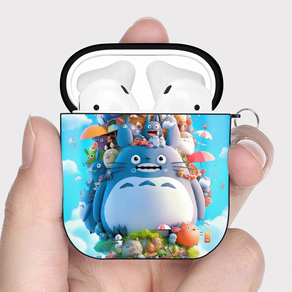 （画像用） となりのトトロ 草壁メイ 草壁サツキ My Neighbor Totoro Satsuki Kusakabe Mei Kusakabe AirPods 第2世代保護ケース ハードシェル ブラック 耐衝撃・防指紋・カラビナ付き
