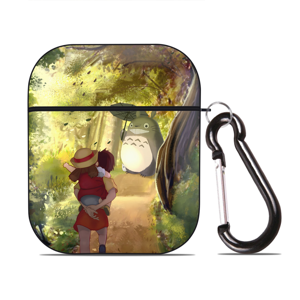 （画像用） となりのトトロ 草壁メイ 草壁サツキ My Neighbor Totoro Satsuki Kusakabe Mei Kusakabe AirPods 第2世代保護ケース ハードシェル ブラック 耐衝撃・防指紋・カラビナ付き