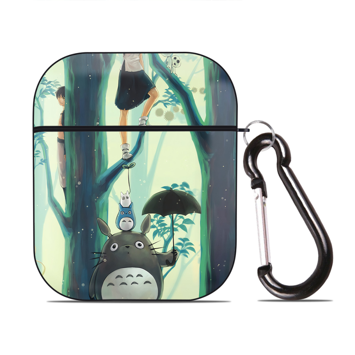 （画像用） となりのトトロ 草壁メイ 草壁サツキ My Neighbor Totoro Satsuki Kusakabe Mei Kusakabe AirPods 第2世代保護ケース ハードシェル ブラック 耐衝撃・防指紋・カラビナ付き