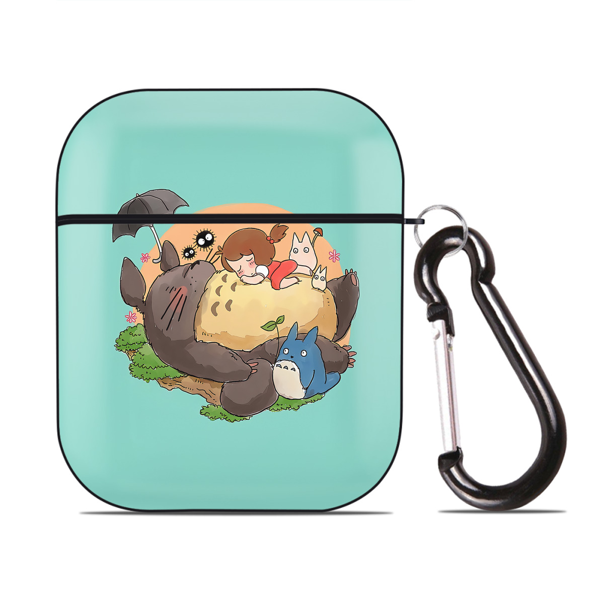 （画像用） となりのトトロ 草壁メイ 草壁サツキ My Neighbor Totoro Satsuki Kusakabe Mei Kusakabe AirPods 第2世代保護ケース ハードシェル ブラック 耐衝撃・防指紋・カラビナ付き