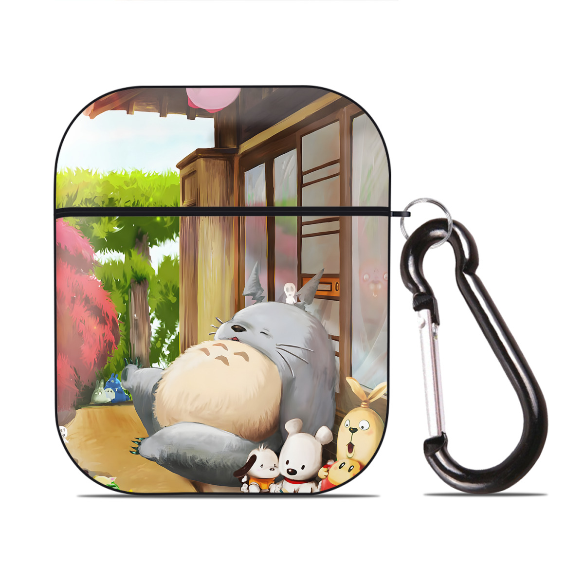 （画像用） となりのトトロ 草壁メイ 草壁サツキ My Neighbor Totoro Satsuki Kusakabe Mei Kusakabe AirPods 第2世代保護ケース ハードシェル ブラック 耐衝撃・防指紋・カラビナ付き