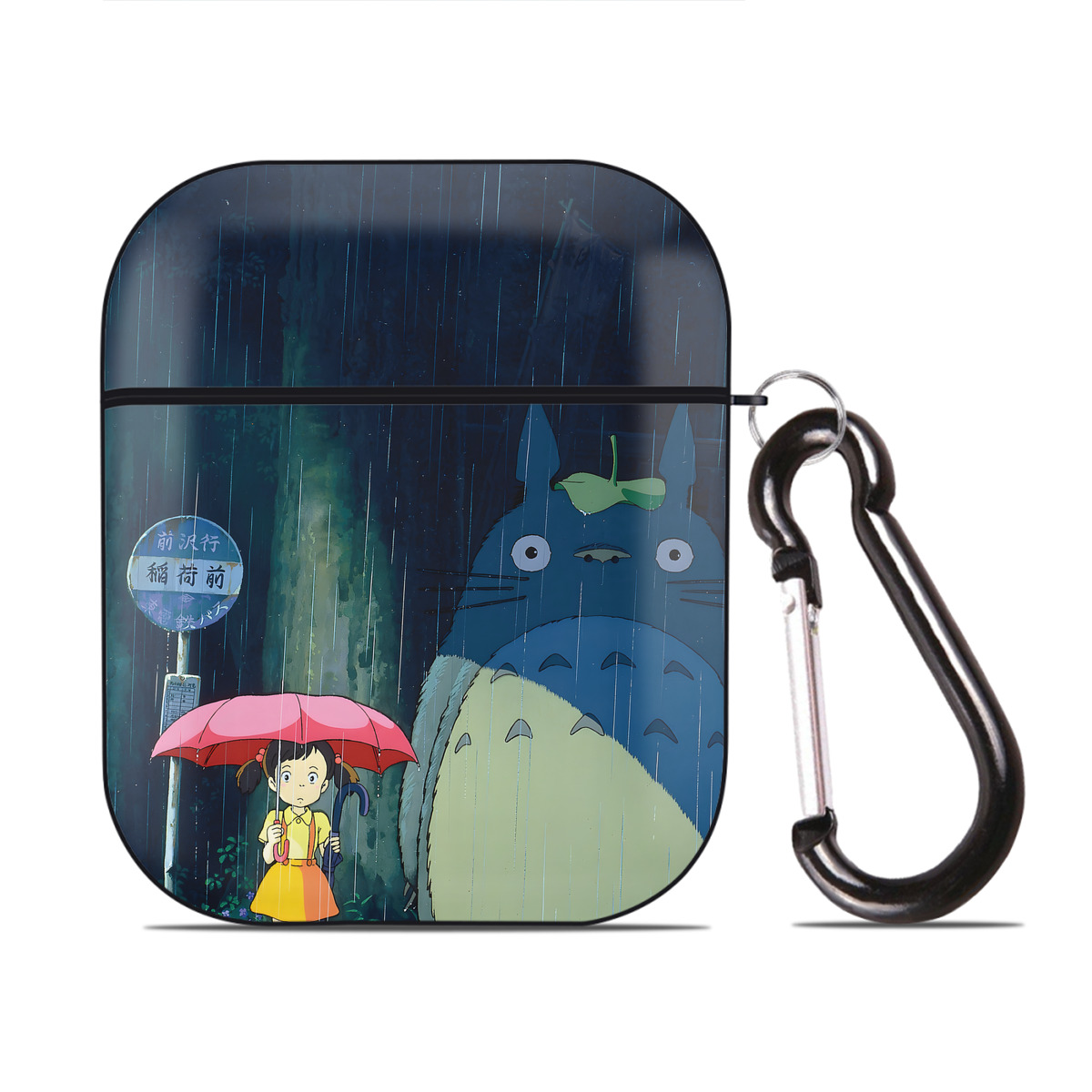 （画像用） となりのトトロ 草壁メイ 草壁サツキ My Neighbor Totoro Satsuki Kusakabe Mei Kusakabe AirPods 第2世代保護ケース ハードシェル ブラック 耐衝撃・防指紋・カラビナ付き