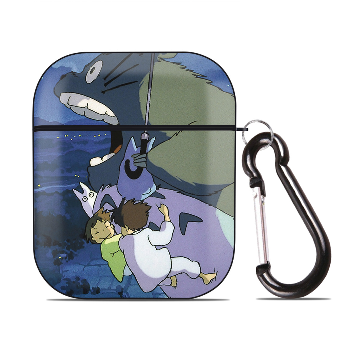 （画像用） となりのトトロ 草壁メイ 草壁サツキ My Neighbor Totoro Satsuki Kusakabe Mei Kusakabe AirPods 第2世代保護ケース ハードシェル ブラック 耐衝撃・防指紋・カラビナ付き