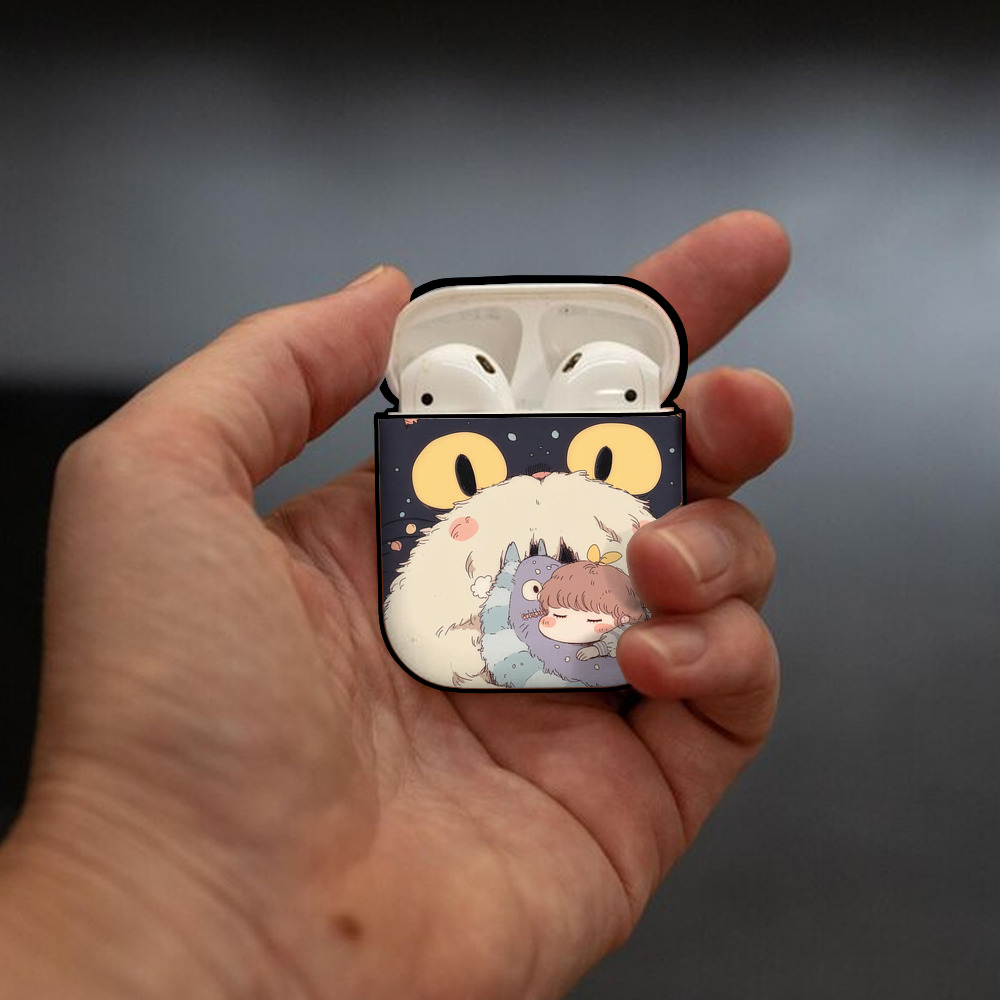 となりのトトロ 草壁メイ 草壁サツキ My Neighbor Totoro Satsuki Kusakabe Mei Kusakabe AirPods 第2世代保護ケース ハードシェル ブラック 耐衝撃・防指紋・カラビナ付き