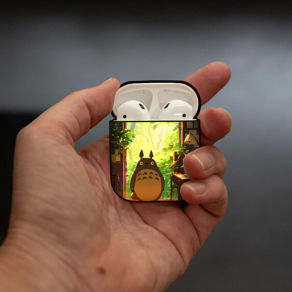 となりのトトロ 草壁メイ 草壁サツキ My Neighbor Totoro Satsuki Kusakabe Mei Kusakabe AirPods 第2世代保護ケース ハードシェル ブラック 耐衝撃・防指紋・カラビナ付き