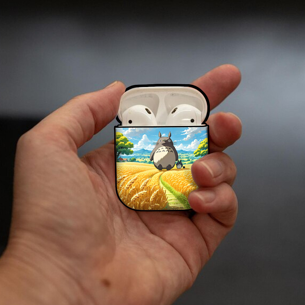 となりのトトロ 草壁メイ 草壁サツキ My Neighbor Totoro Satsuki Kusakabe Mei Kusakabe AirPods 第2世代保護ケース ハードシェル ブラック 耐衝撃・防指紋・カラビナ付き