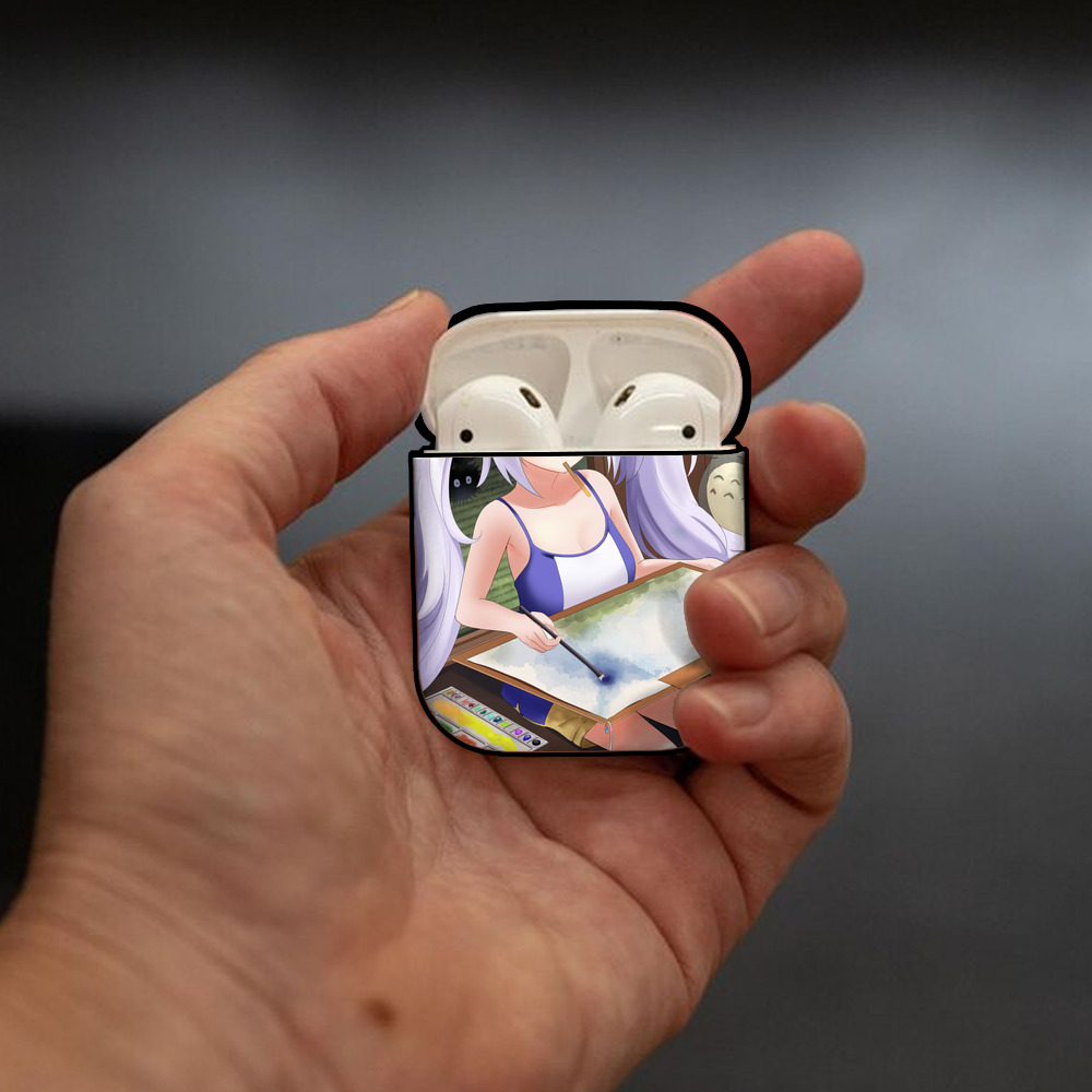 となりのトトロ 草壁メイ 草壁サツキ My Neighbor Totoro Satsuki Kusakabe Mei Kusakabe AirPods 第2世代保護ケース ハードシェル ブラック 耐衝撃・防指紋・カラビナ付き