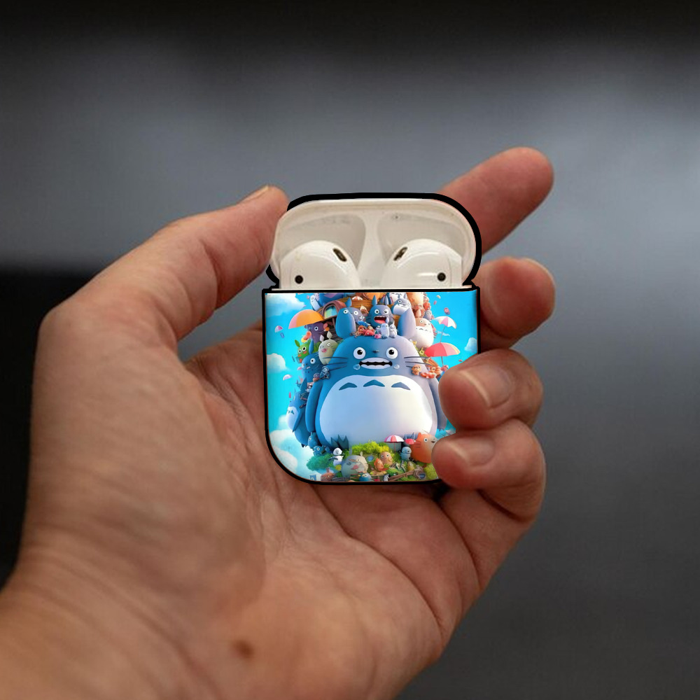 となりのトトロ 草壁メイ 草壁サツキ My Neighbor Totoro Satsuki Kusakabe Mei Kusakabe AirPods 第2世代保護ケース ハードシェル ブラック 耐衝撃・防指紋・カラビナ付き