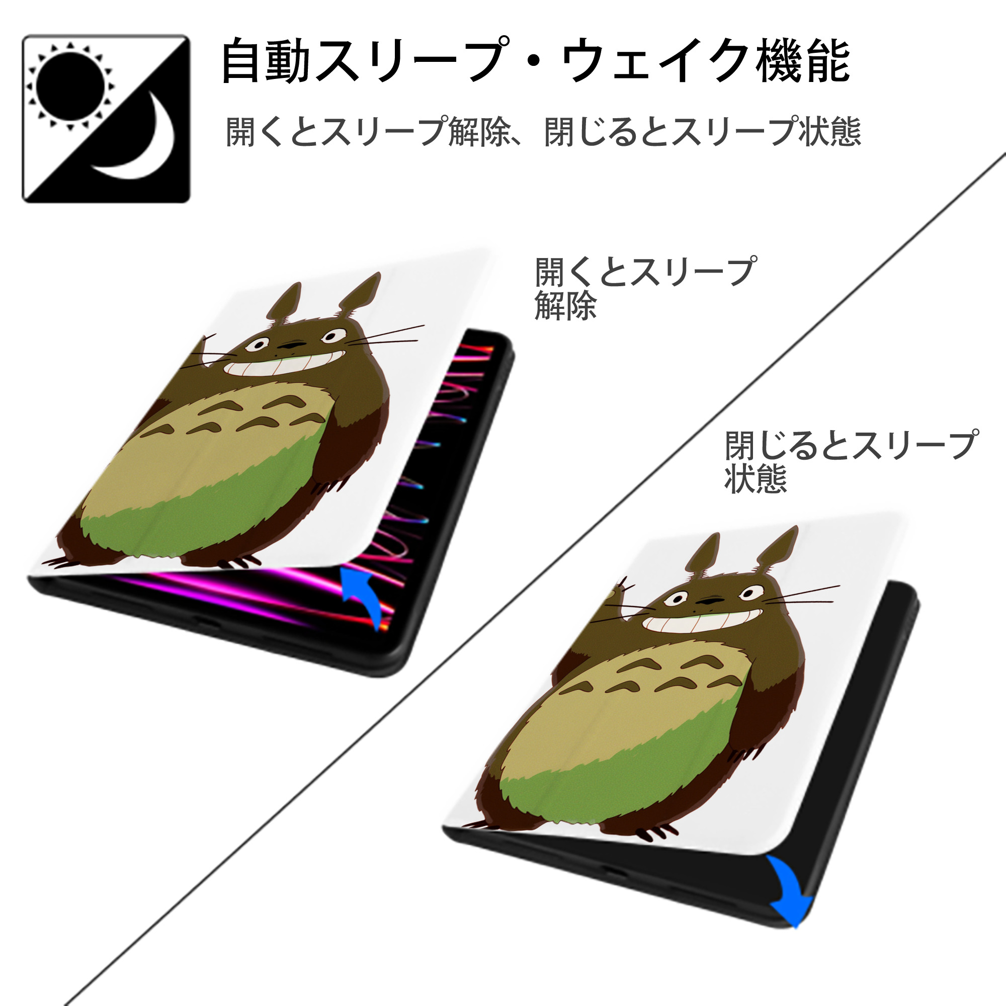 となりのトトロ 草壁メイ 草壁サツキ My Neighbor Totoro Satsuki Kusakabe Mei Kusakabe IPad ケース ペン収納付き 三つ折りスタンド PUレザー×シリコン 対応機種9.5/10.5/10.9インチ