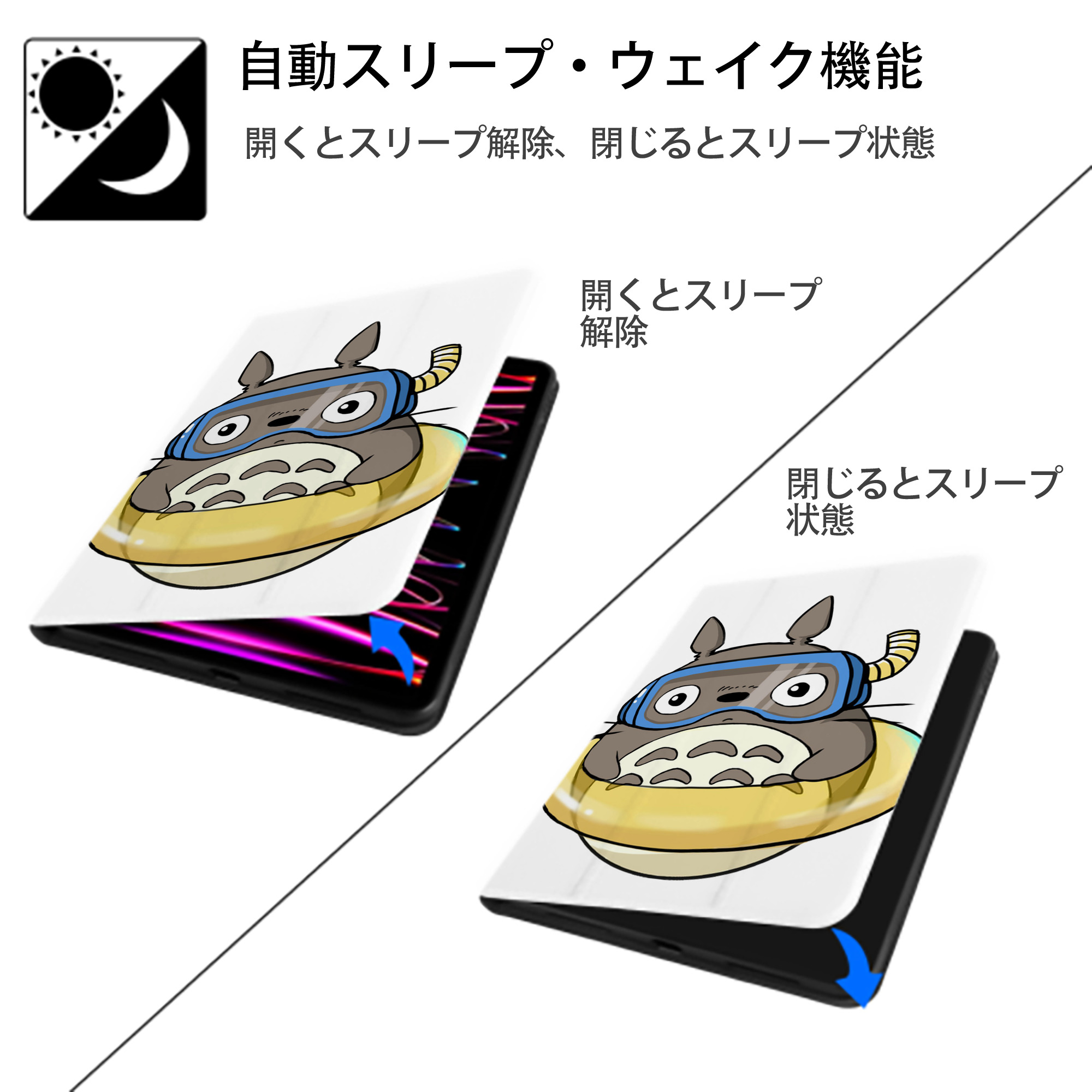 となりのトトロ 草壁メイ 草壁サツキ My Neighbor Totoro Satsuki Kusakabe Mei Kusakabe IPad ケース ペン収納付き 三つ折りスタンド PUレザー×シリコン 対応機種9.5/10.5/10.9インチ