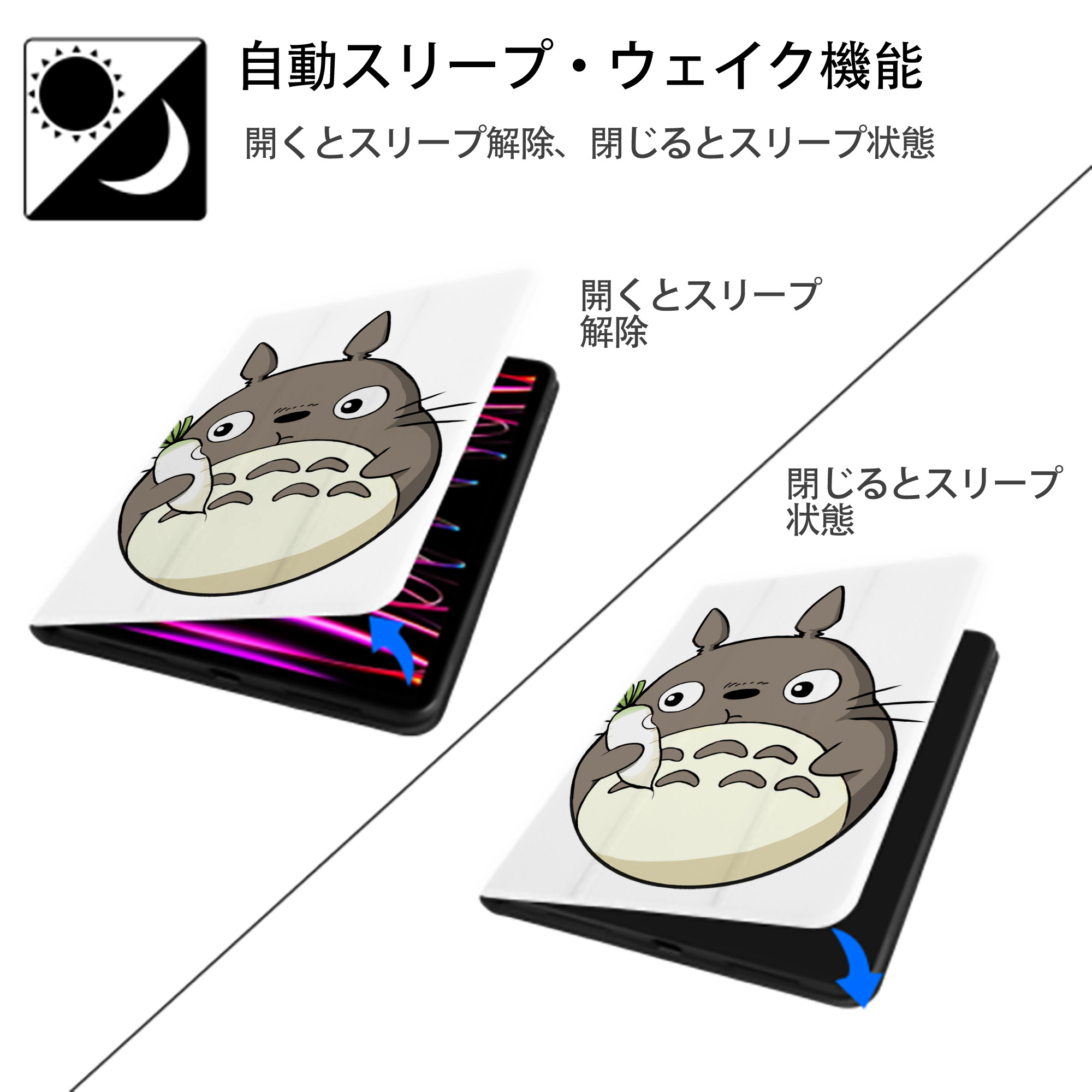 となりのトトロ 草壁メイ 草壁サツキ My Neighbor Totoro Satsuki Kusakabe Mei Kusakabe IPad ケース ペン収納付き 三つ折りスタンド PUレザー×シリコン 対応機種9.5/10.5/10.9インチ