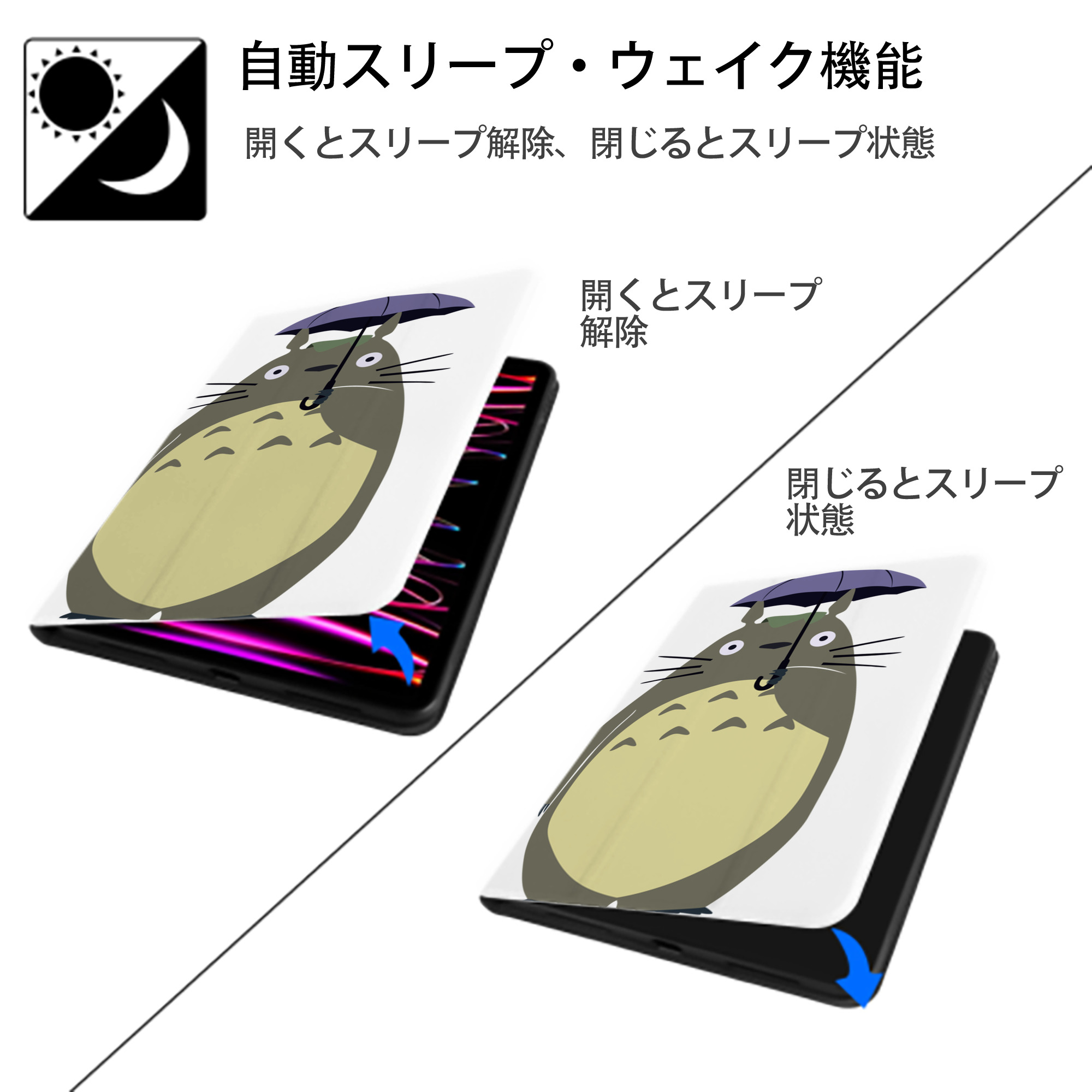 となりのトトロ 草壁メイ 草壁サツキ My Neighbor Totoro Satsuki Kusakabe Mei Kusakabe IPad ケース ペン収納付き 三つ折りスタンド PUレザー×シリコン 対応機種9.5/10.5/10.9インチ