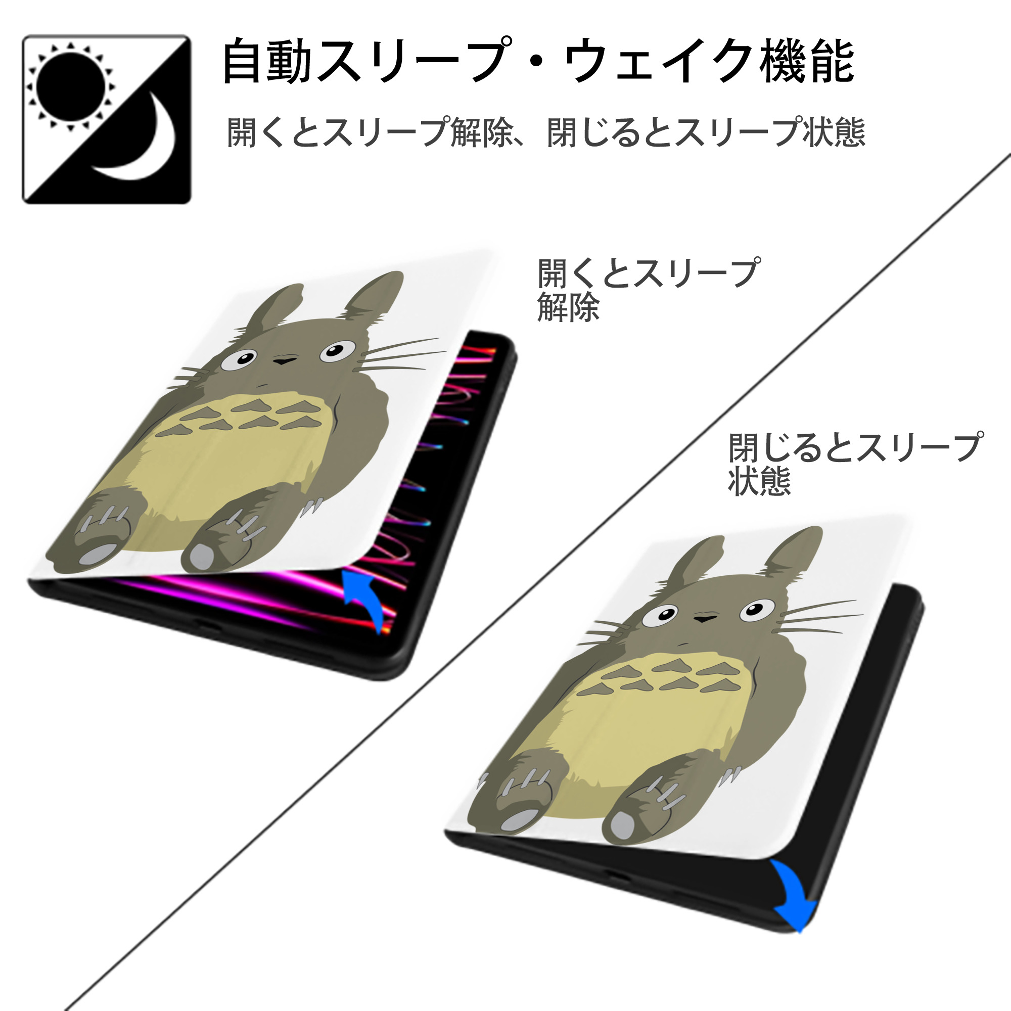 となりのトトロ 草壁メイ 草壁サツキ My Neighbor Totoro Satsuki Kusakabe Mei Kusakabe IPad ケース ペン収納付き 三つ折りスタンド PUレザー×シリコン 対応機種9.5/10.5/10.9インチ