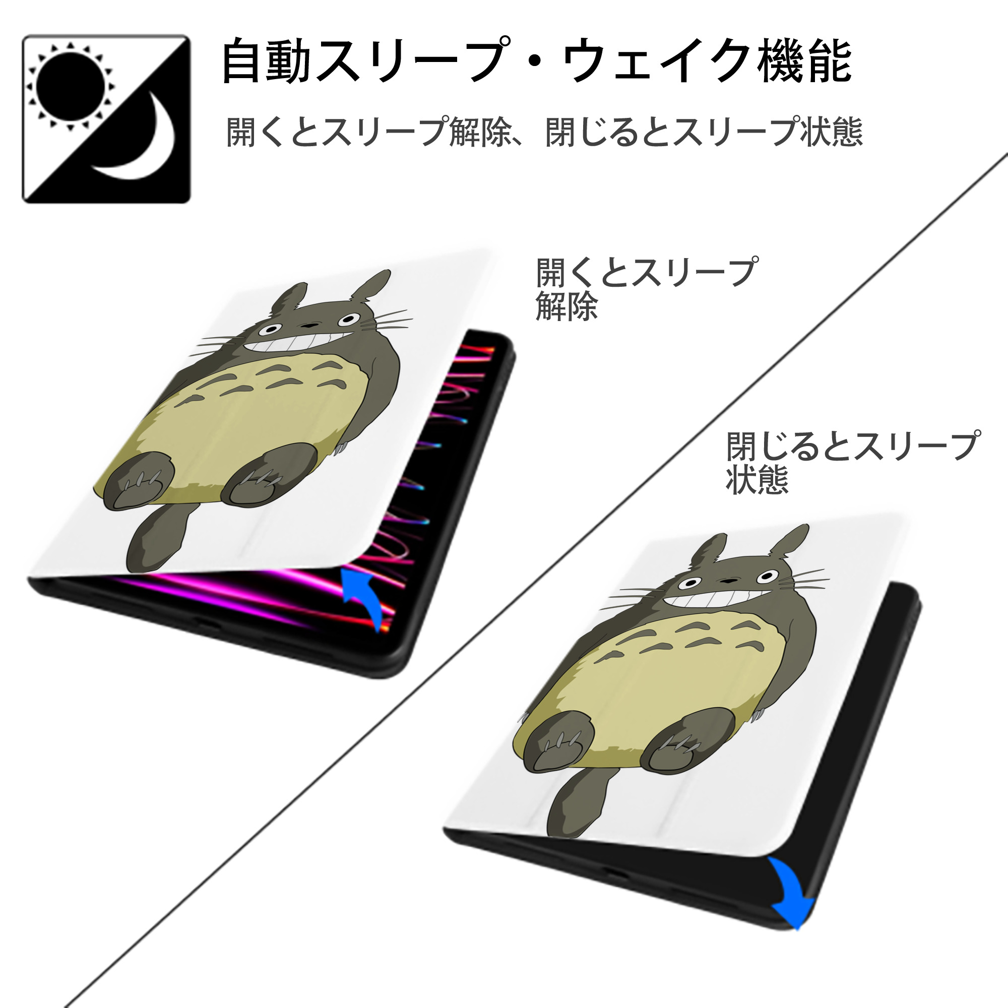 となりのトトロ 草壁メイ 草壁サツキ My Neighbor Totoro Satsuki Kusakabe Mei Kusakabe IPad ケース ペン収納付き 三つ折りスタンド PUレザー×シリコン 対応機種9.5/10.5/10.9インチ