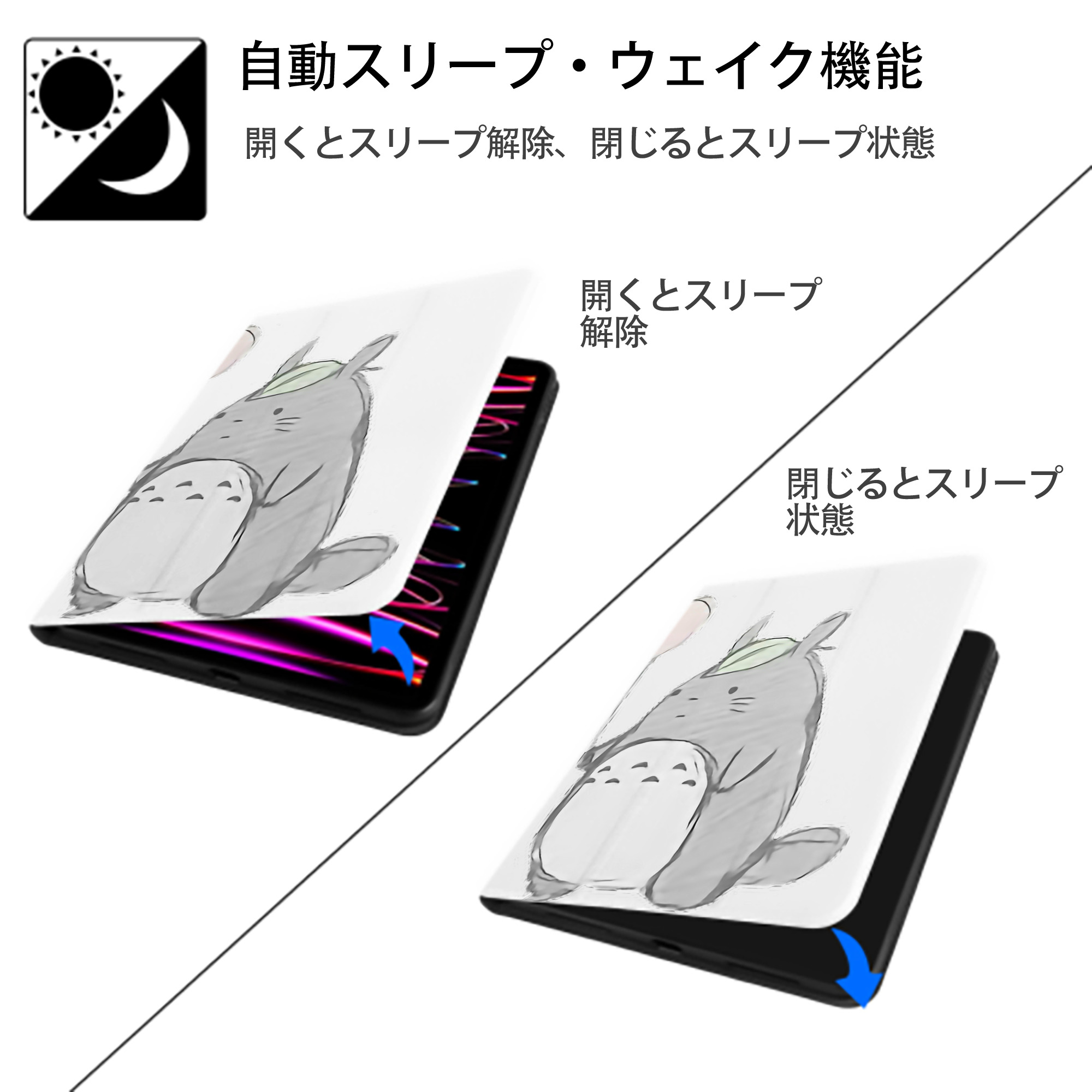 となりのトトロ 草壁メイ 草壁サツキ My Neighbor Totoro Satsuki Kusakabe Mei Kusakabe IPad ケース ペン収納付き 三つ折りスタンド PUレザー×シリコン 対応機種9.5/10.5/10.9インチ