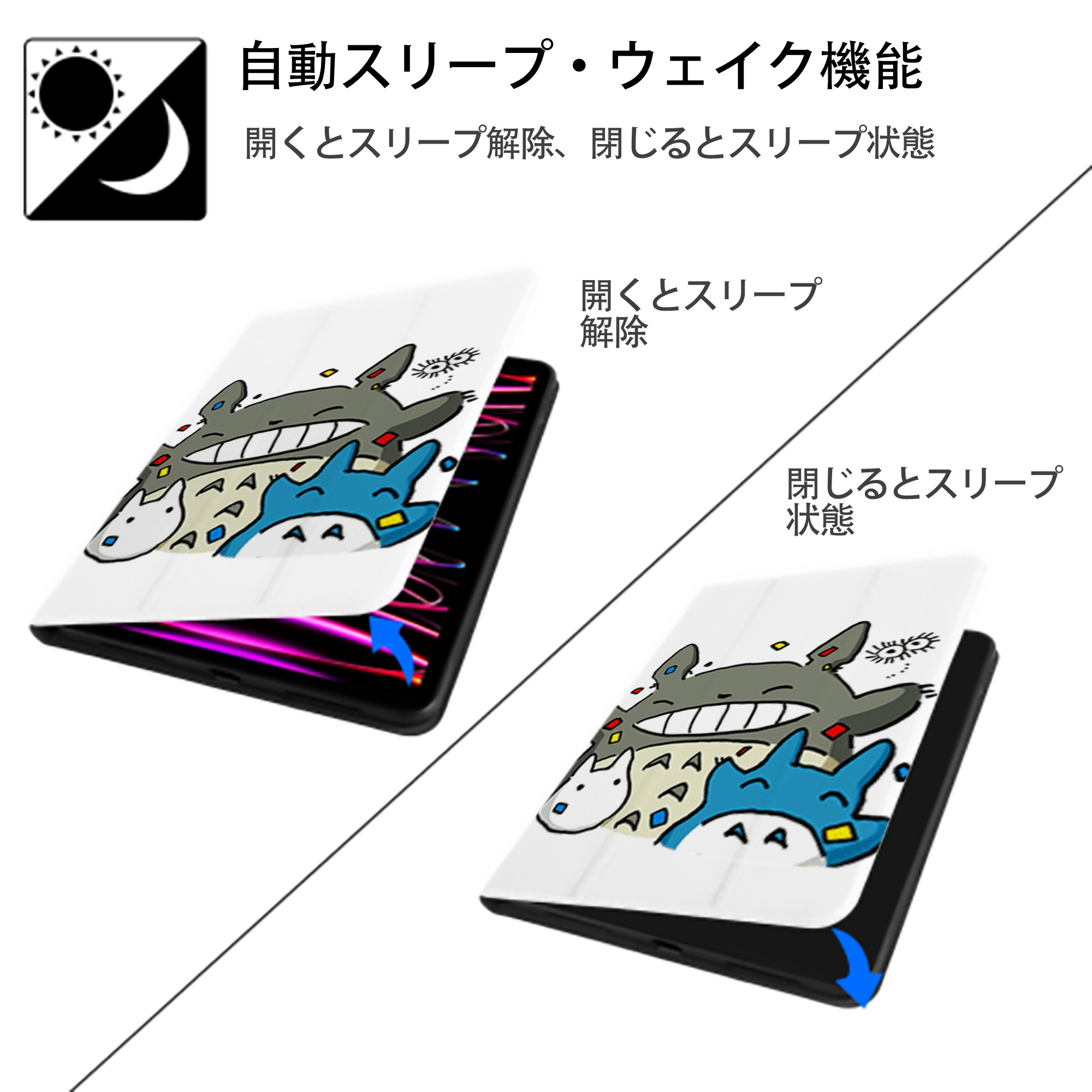 となりのトトロ 草壁メイ 草壁サツキ My Neighbor Totoro Satsuki Kusakabe Mei Kusakabe IPad ケース ペン収納付き 三つ折りスタンド PUレザー×シリコン 対応機種9.5/10.5/10.9インチ