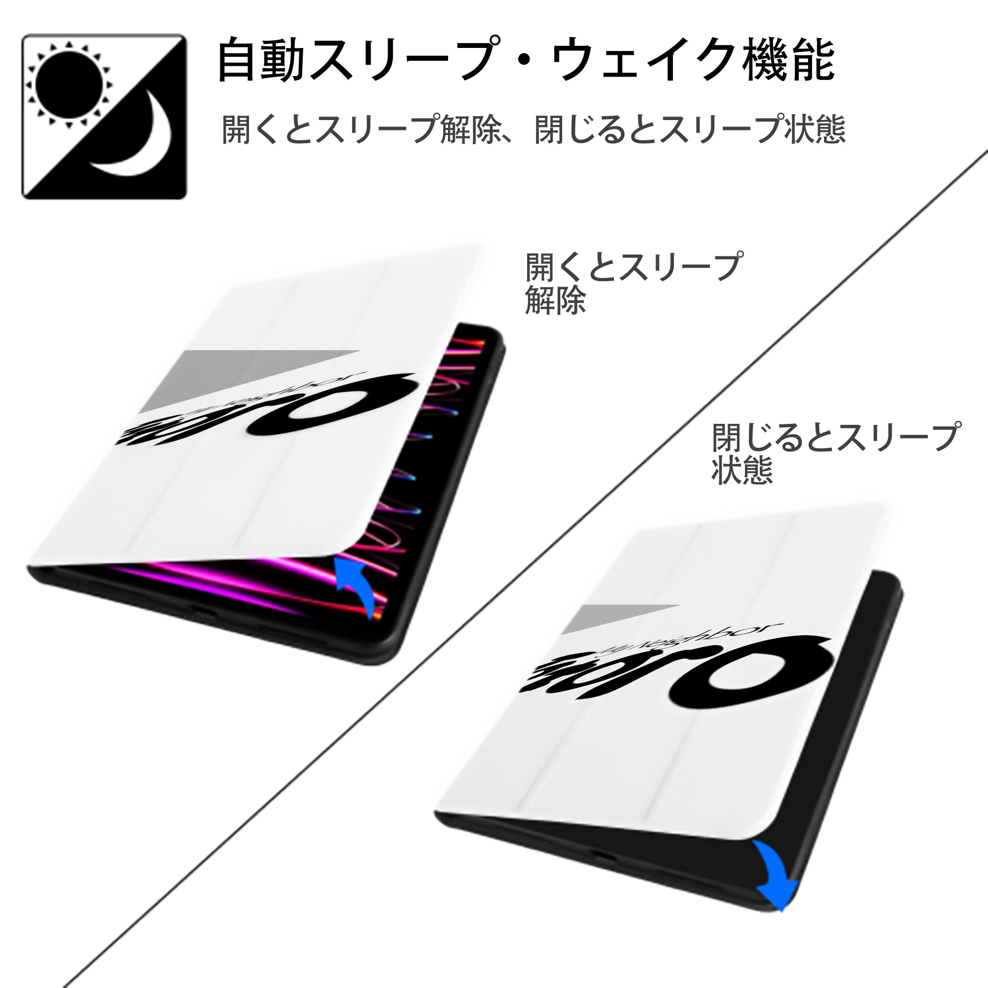 となりのトトロ 草壁メイ 草壁サツキ My Neighbor Totoro Satsuki Kusakabe Mei Kusakabe IPad ケース ペン収納付き 三つ折りスタンド PUレザー×シリコン 対応機種9.5/10.5/10.9インチ