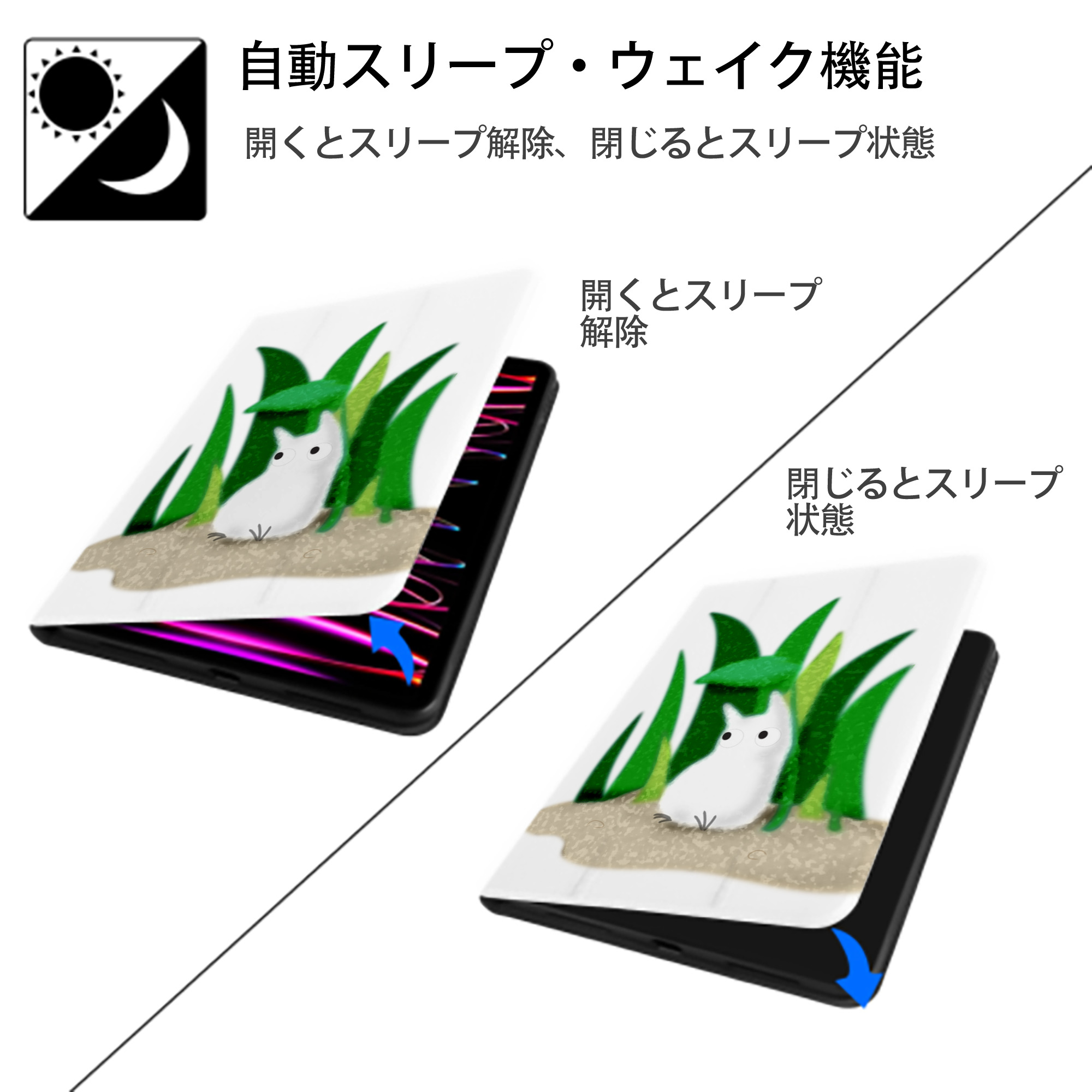 となりのトトロ 草壁メイ 草壁サツキ My Neighbor Totoro Satsuki Kusakabe Mei Kusakabe IPad ケース ペン収納付き 三つ折りスタンド PUレザー×シリコン 対応機種9.5/10.5/10.9インチ