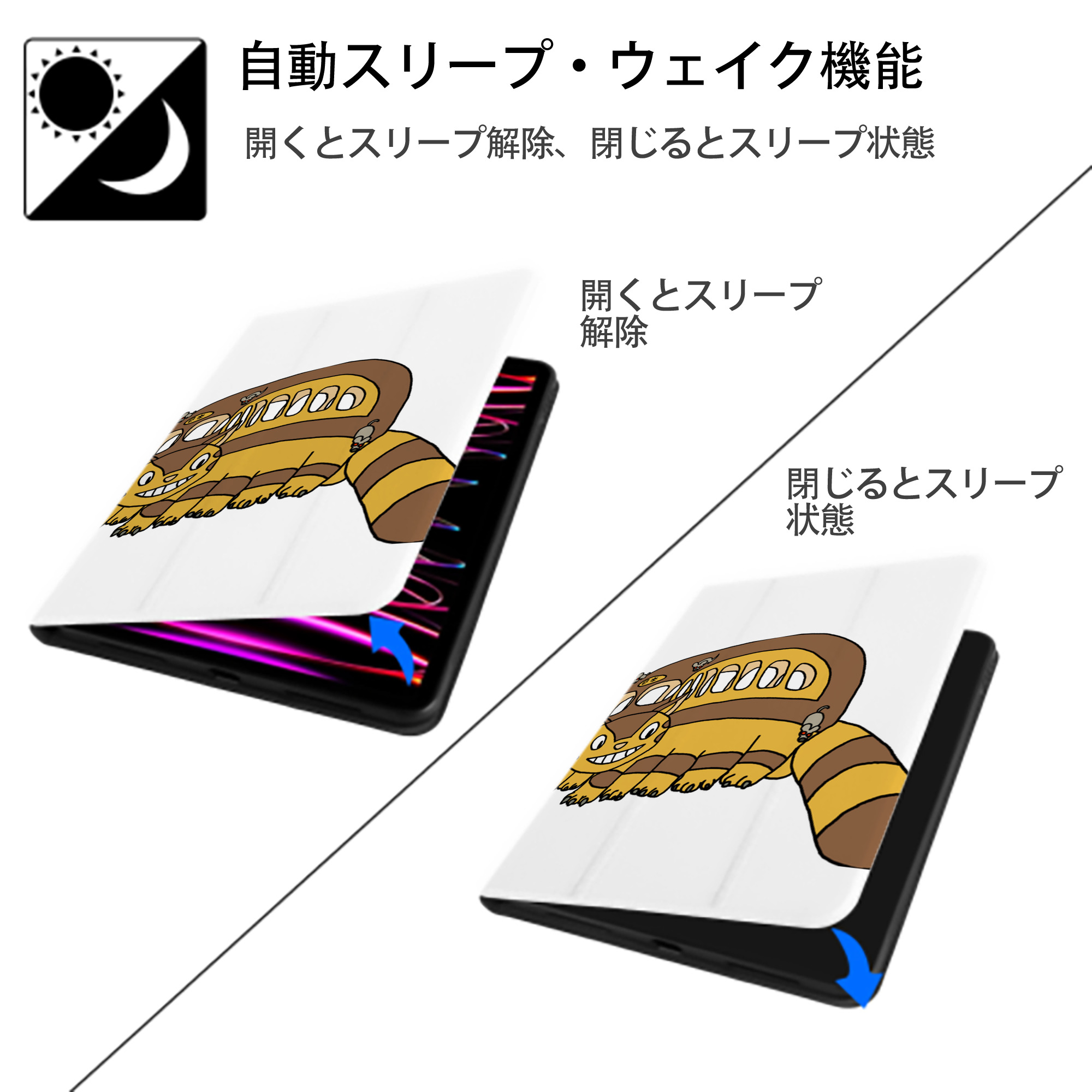 となりのトトロ 草壁メイ 草壁サツキ My Neighbor Totoro Satsuki Kusakabe Mei Kusakabe IPad ケース ペン収納付き 三つ折りスタンド PUレザー×シリコン 対応機種9.5/10.5/10.9インチ