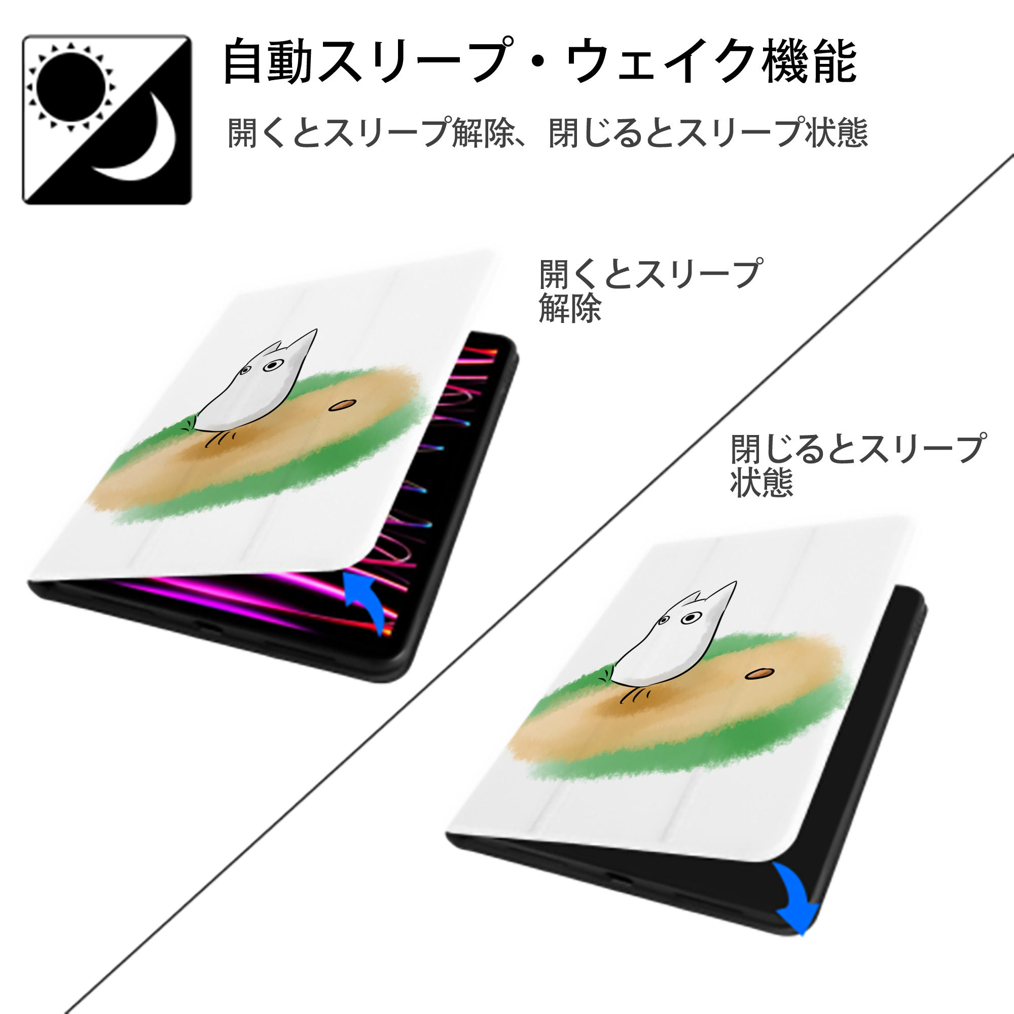 となりのトトロ 草壁メイ 草壁サツキ My Neighbor Totoro Satsuki Kusakabe Mei Kusakabe IPad ケース ペン収納付き 三つ折りスタンド PUレザー×シリコン 対応機種9.5/10.5/10.9インチ