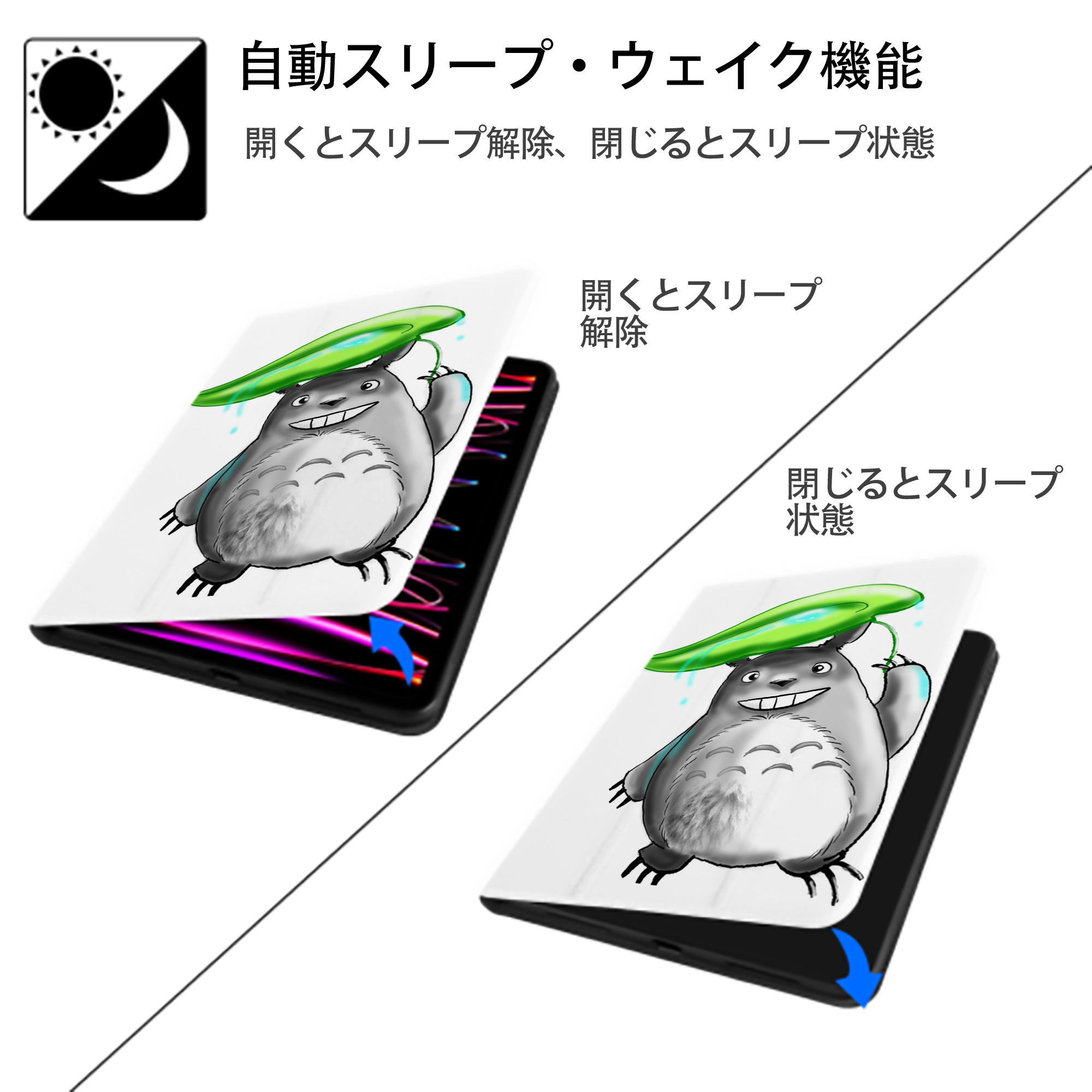 となりのトトロ 草壁メイ 草壁サツキ My Neighbor Totoro Satsuki Kusakabe Mei Kusakabe IPad ケース ペン収納付き 三つ折りスタンド PUレザー×シリコン 対応機種9.5/10.5/10.9インチ